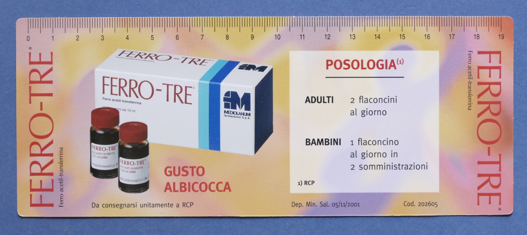 Pubblicità Farmaceutica Ferro-Tre Farmaceutici Mediolanum - Righello in plastica