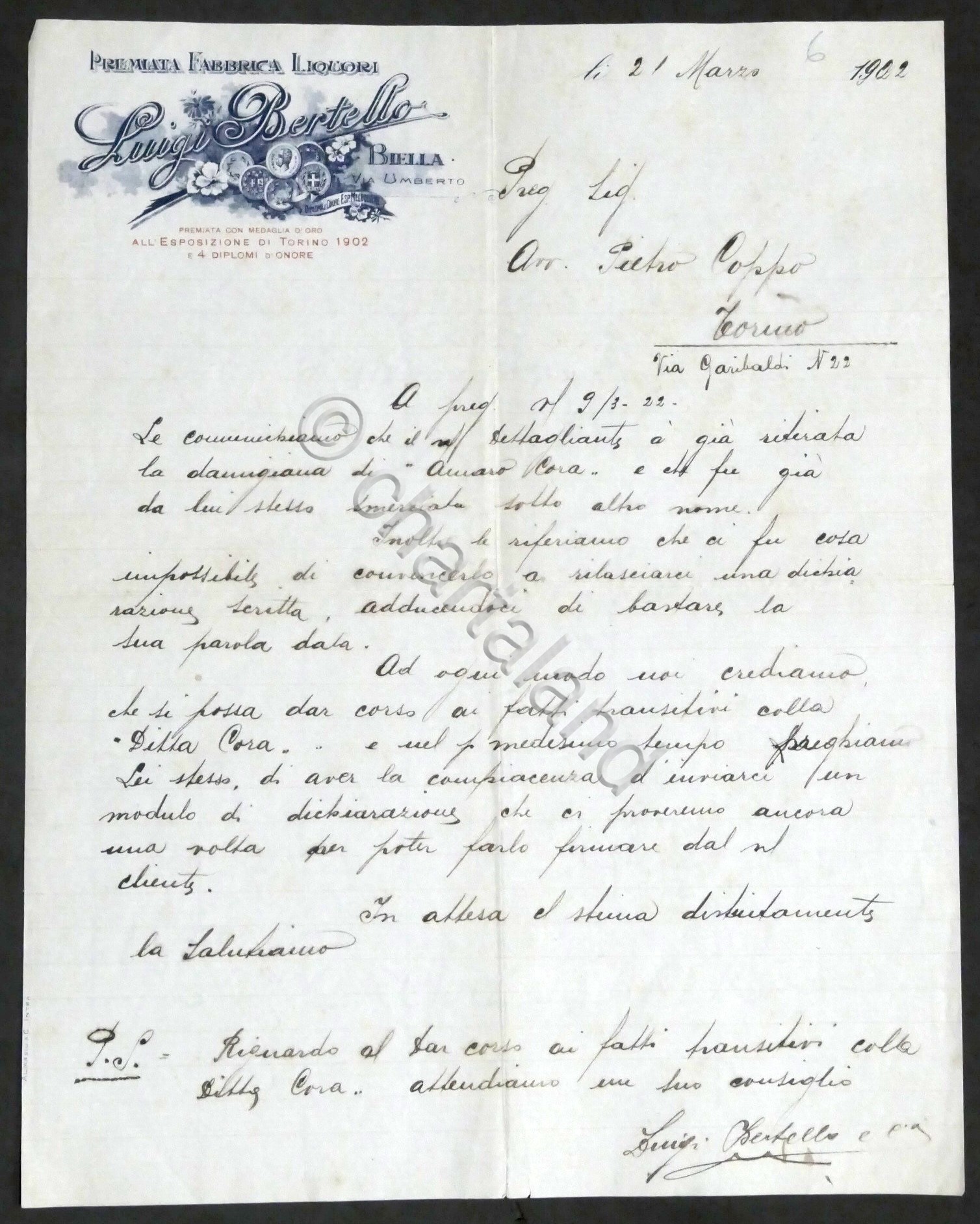 Pubblicità Fattura - Luigi Bertello - Biella - Premiata Fabbrica …