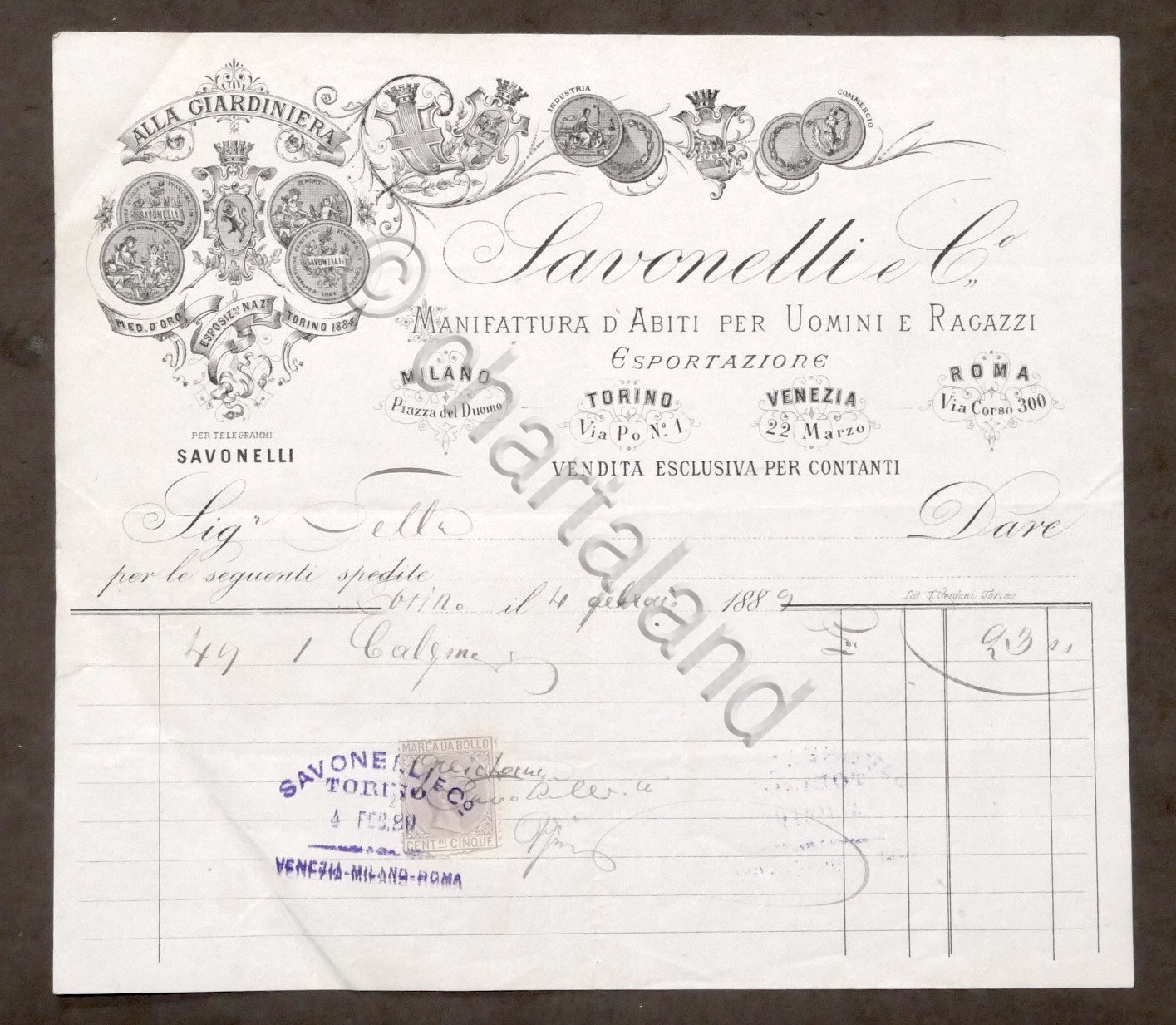 Pubblicità Fattura - Manifattura d'Abiti Savonelli & C. - Torino …