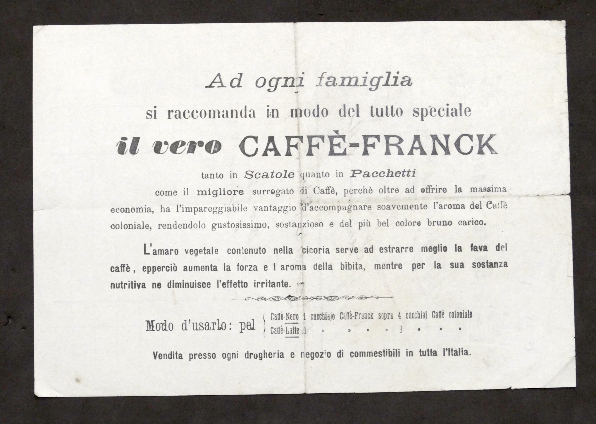 Pubblicità Fattura - Vero Caffè Franck - 1930 ca.