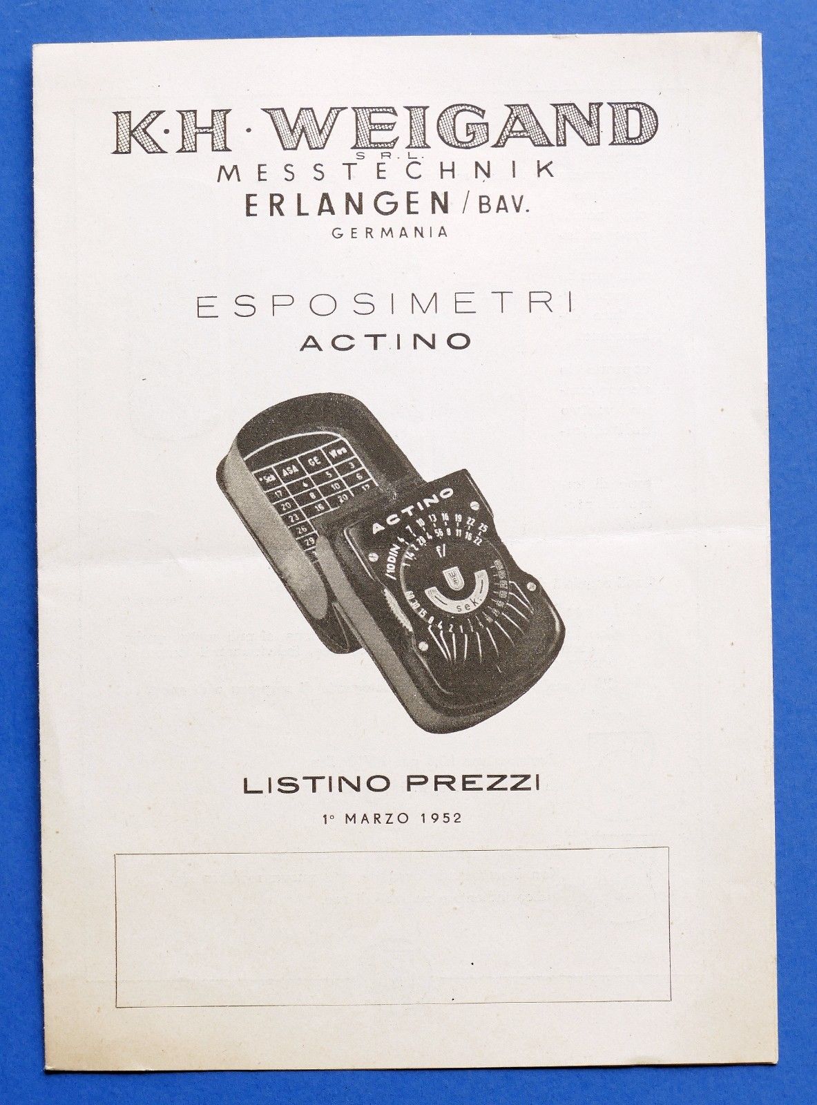 Pubblicità Fotografia - Brochure KH Weigand - Listino Esposimetri Actino …