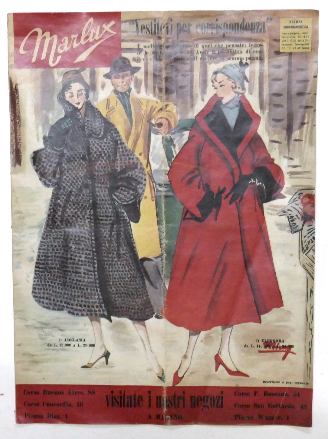 Pubblicità Moda - Marlux vendita corrispondenza - Stampa propagandistica 1952