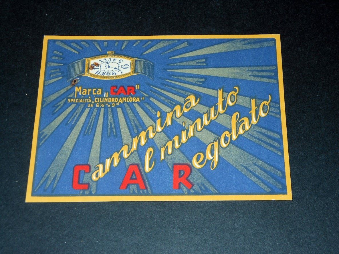 Pubblicità Orologio Marca CAR specialità \Cilindro Ancora" 1930 ca"