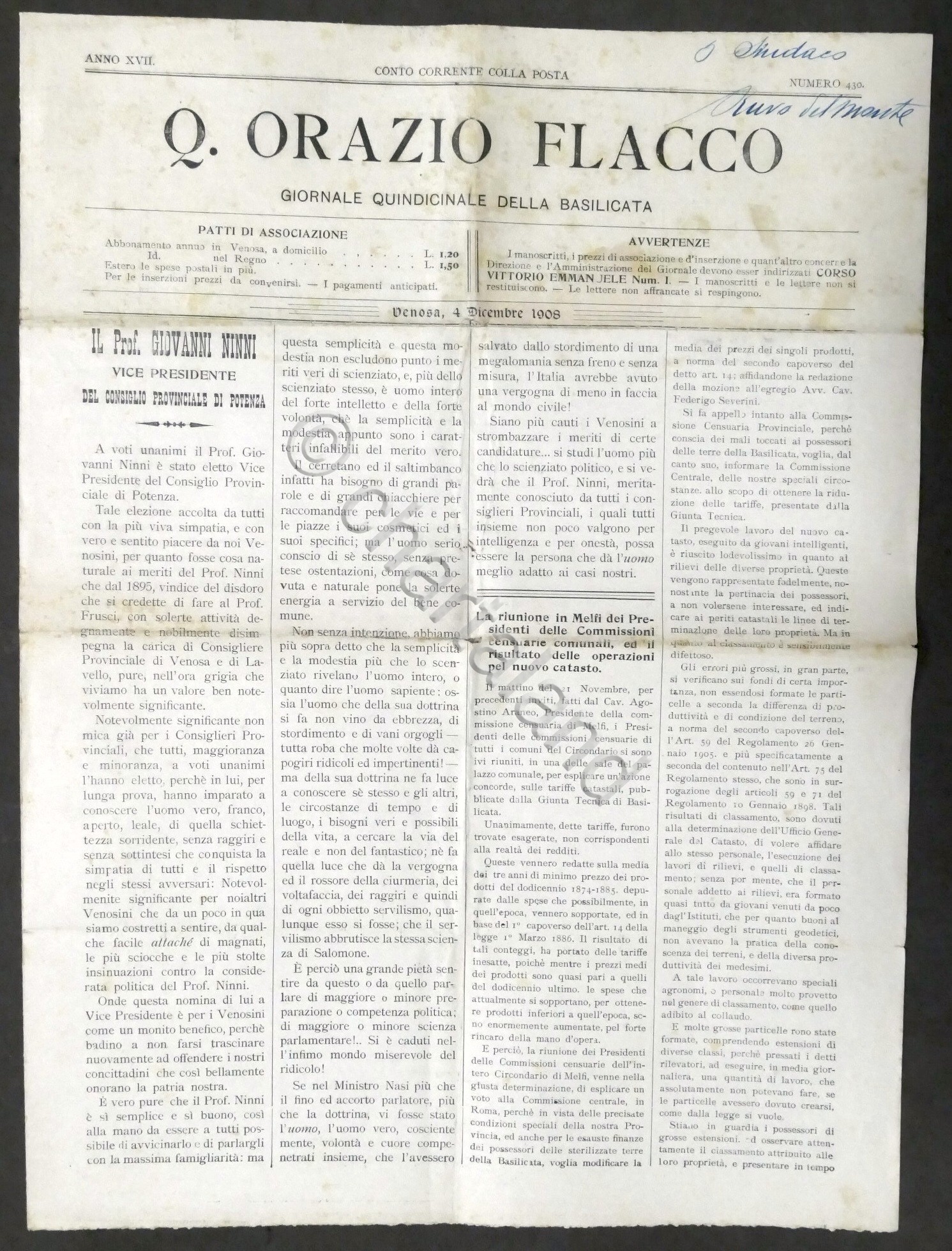 Q. Orazio Flacco giornale quindicinale della Basilicata Anno XVII N. …