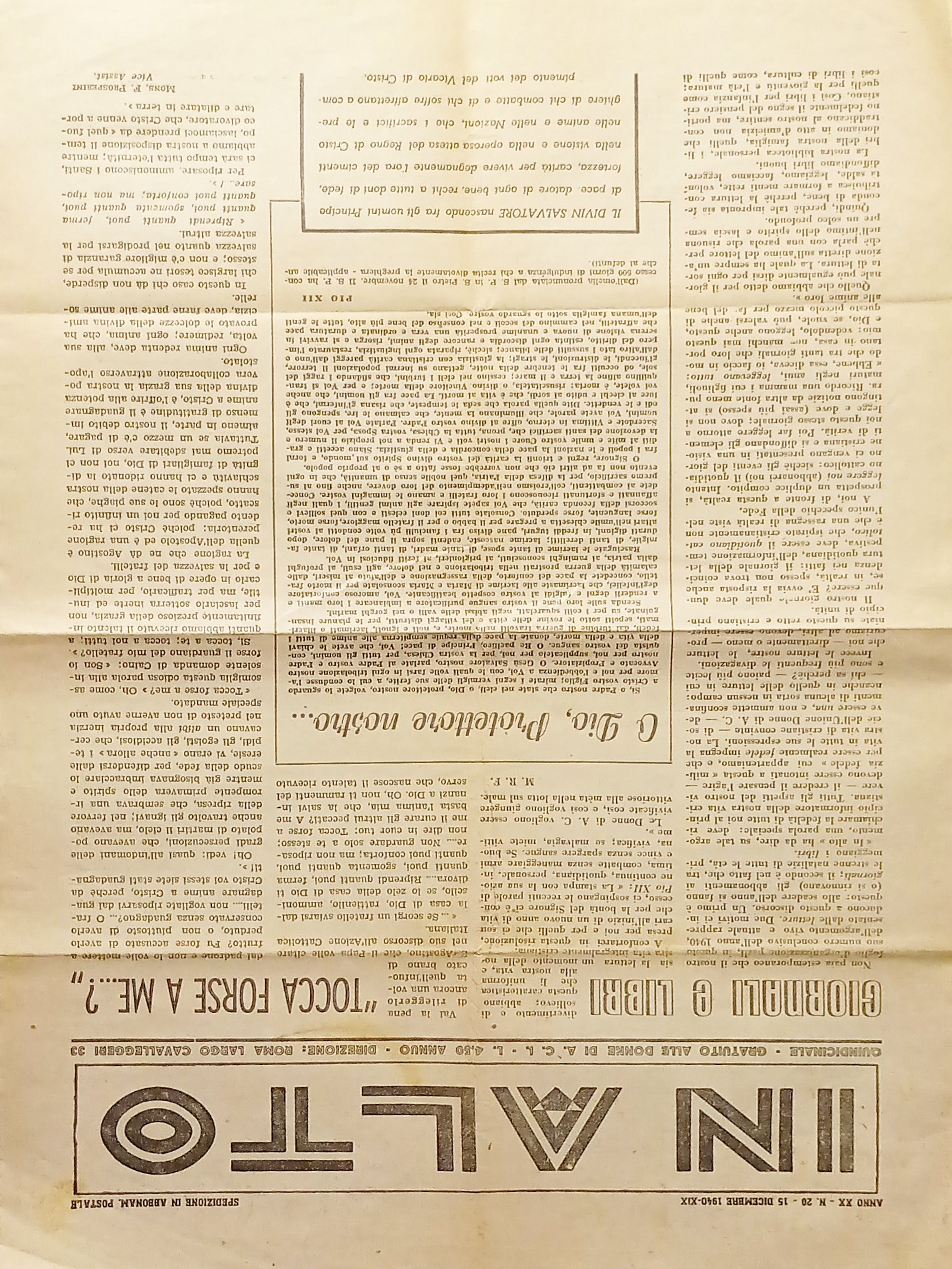 Quindicinale - In Alto N. 20 - 1940 Tocca forse …
