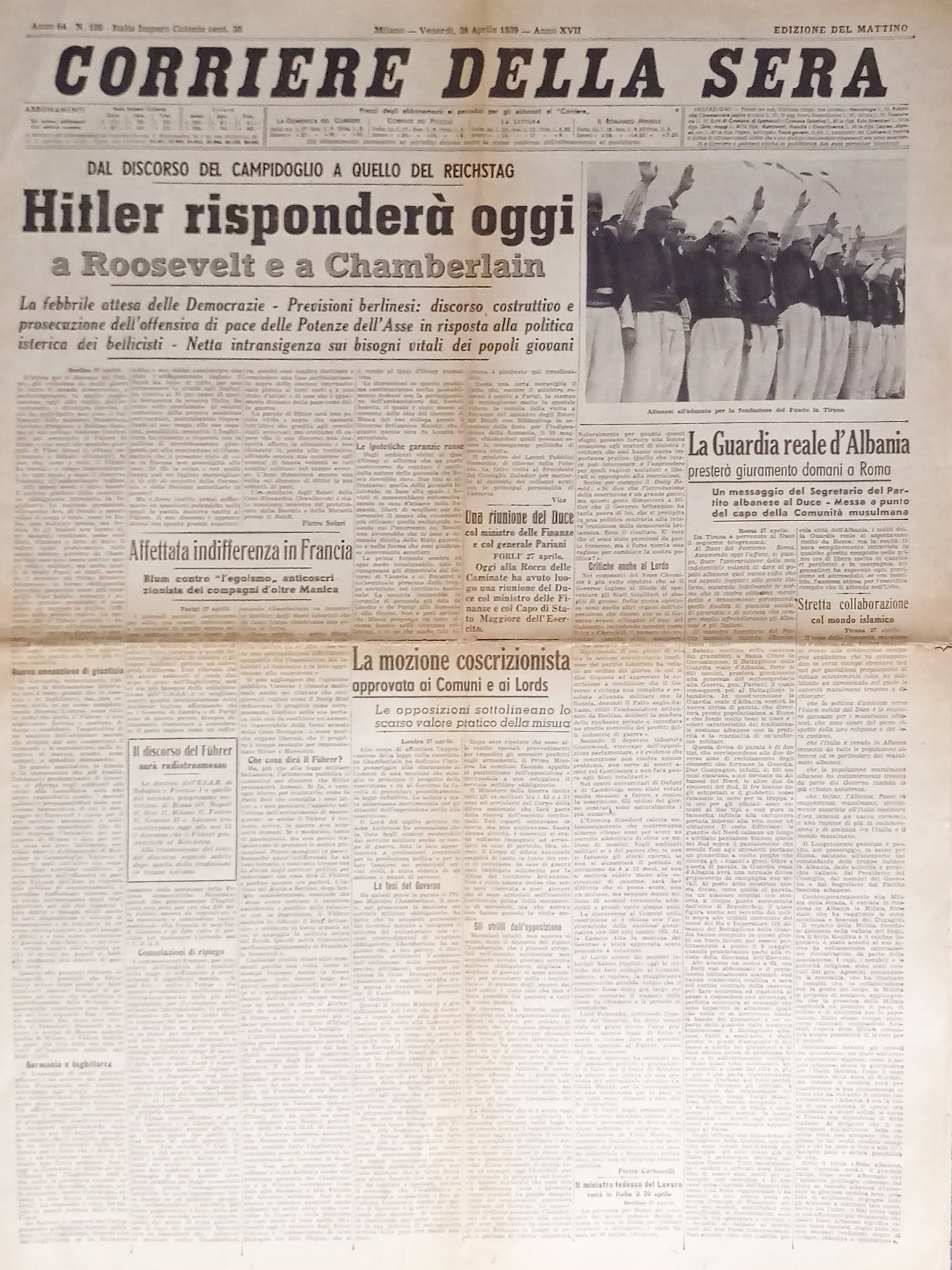 Quotidiano - Corriere della Sera N. 100 - 1939 Hitler …