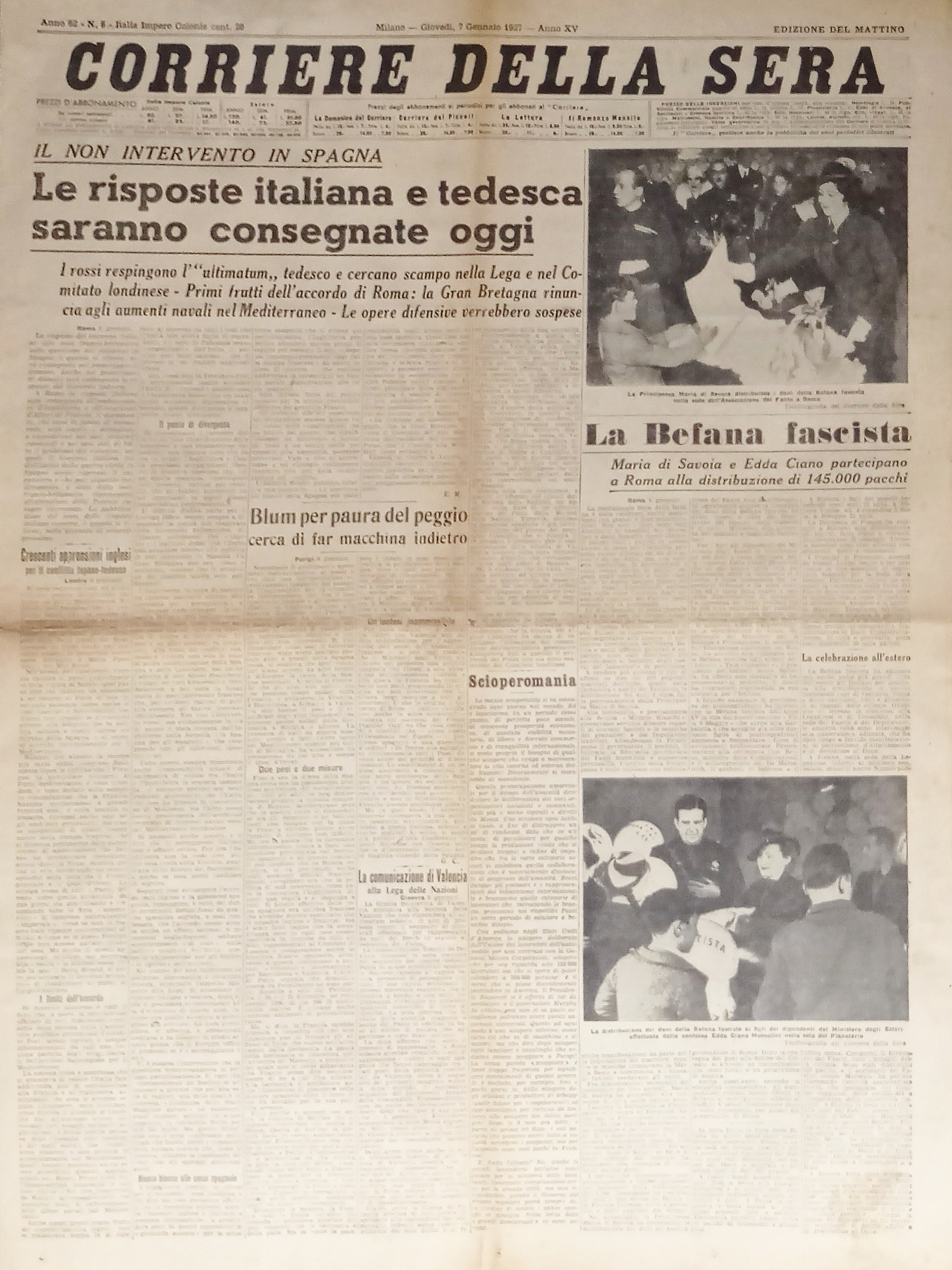 Quotidiano - Corriere della Sera N. 6 - 1937 La …