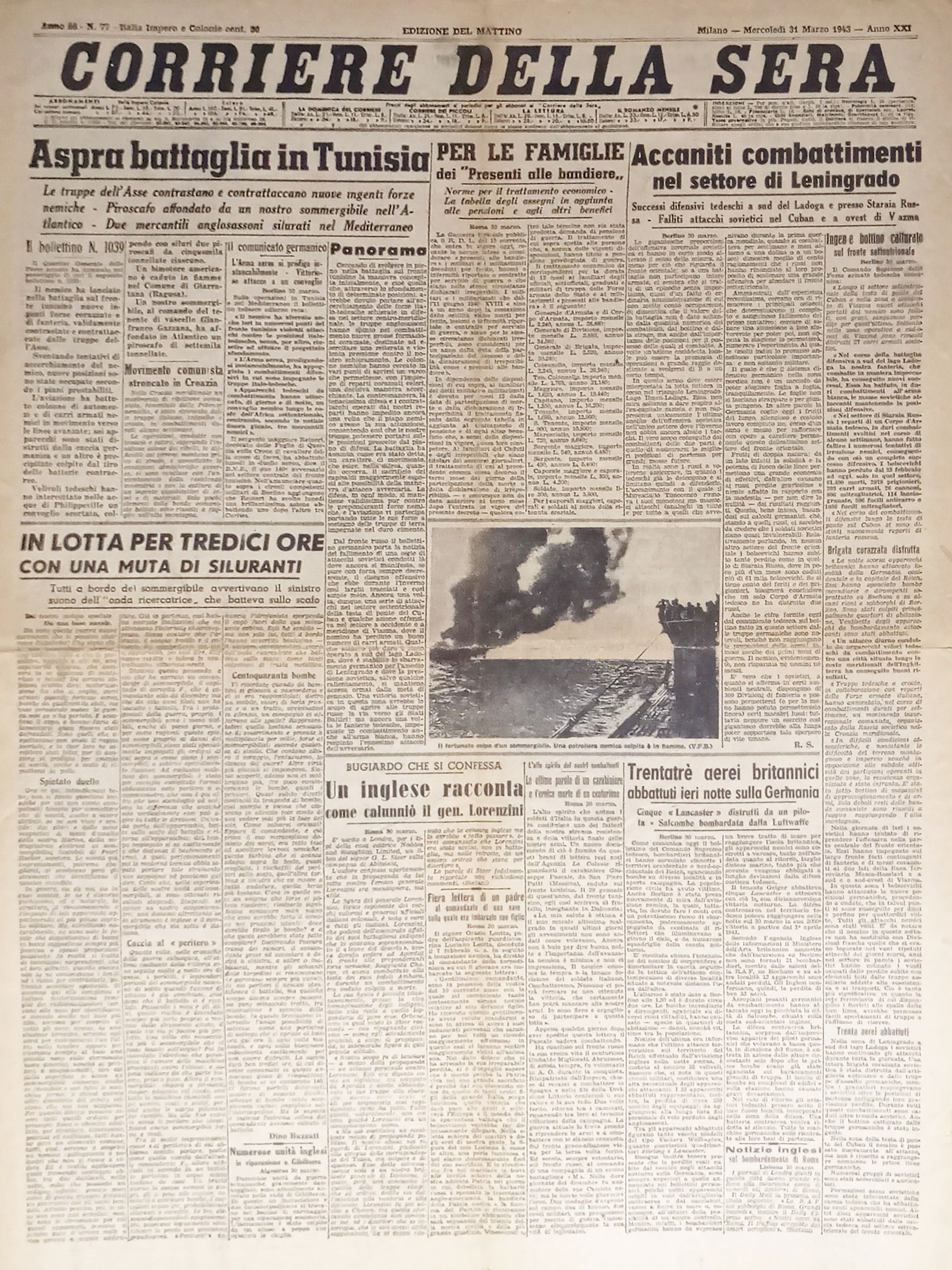 Quotidiano - Corriere della Sera N. 77 - 1943 Aspra …
