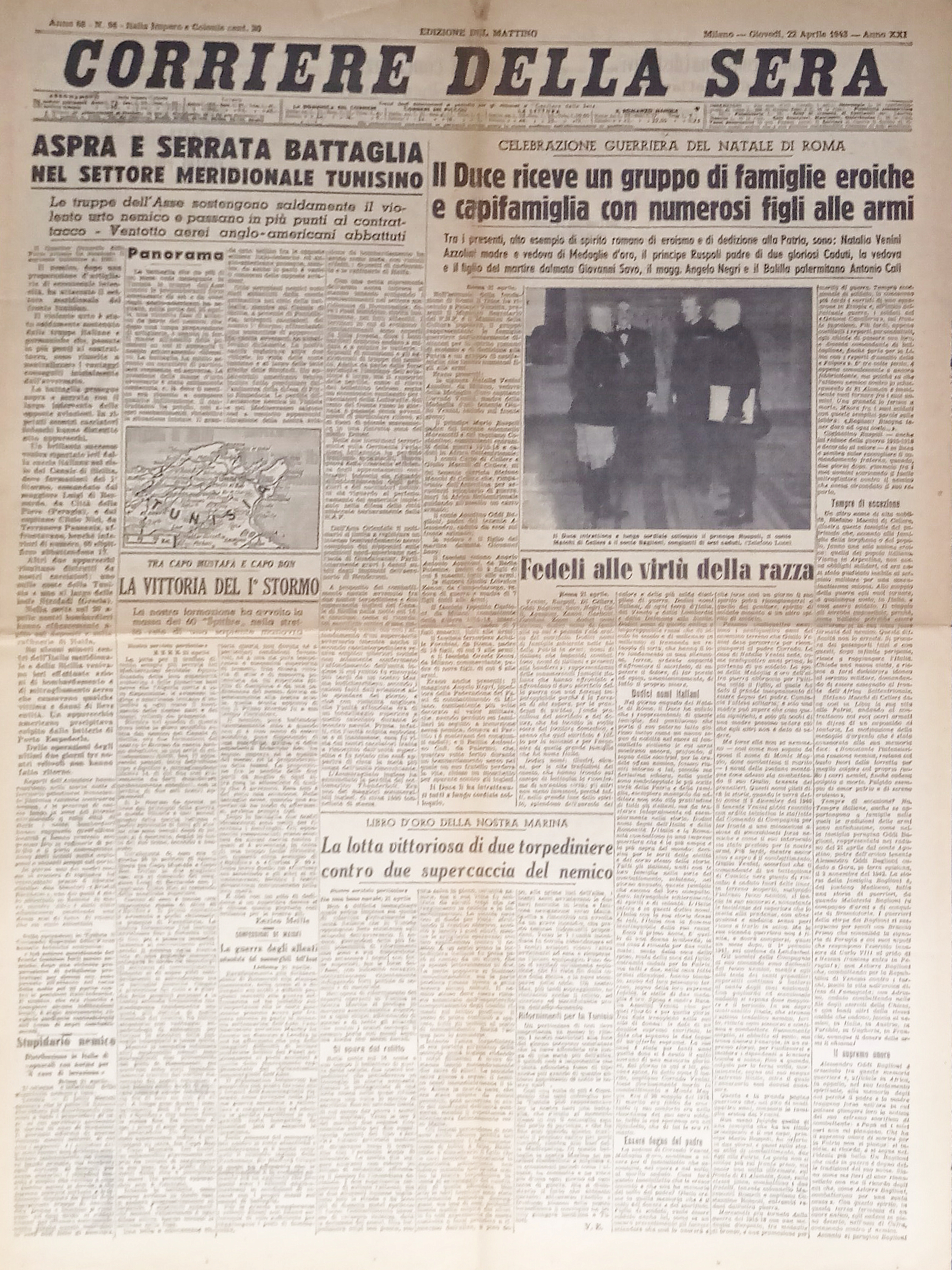 Quotidiano - Corriere della Sera N. 96 - 1943 Fedeli …