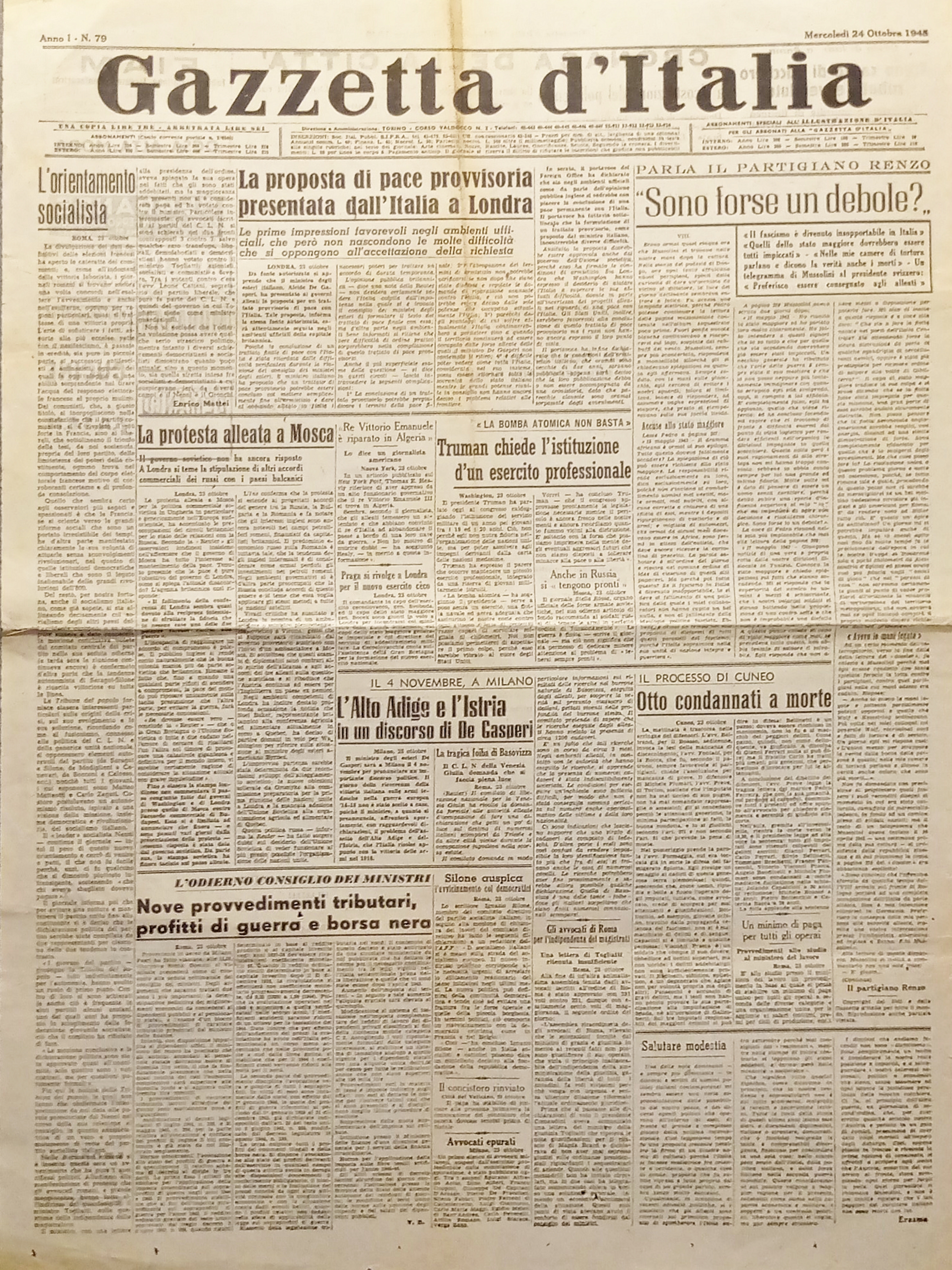 Quotidiano - Gazzetta d'Italia N.79 - 1945 Proposta di pace …