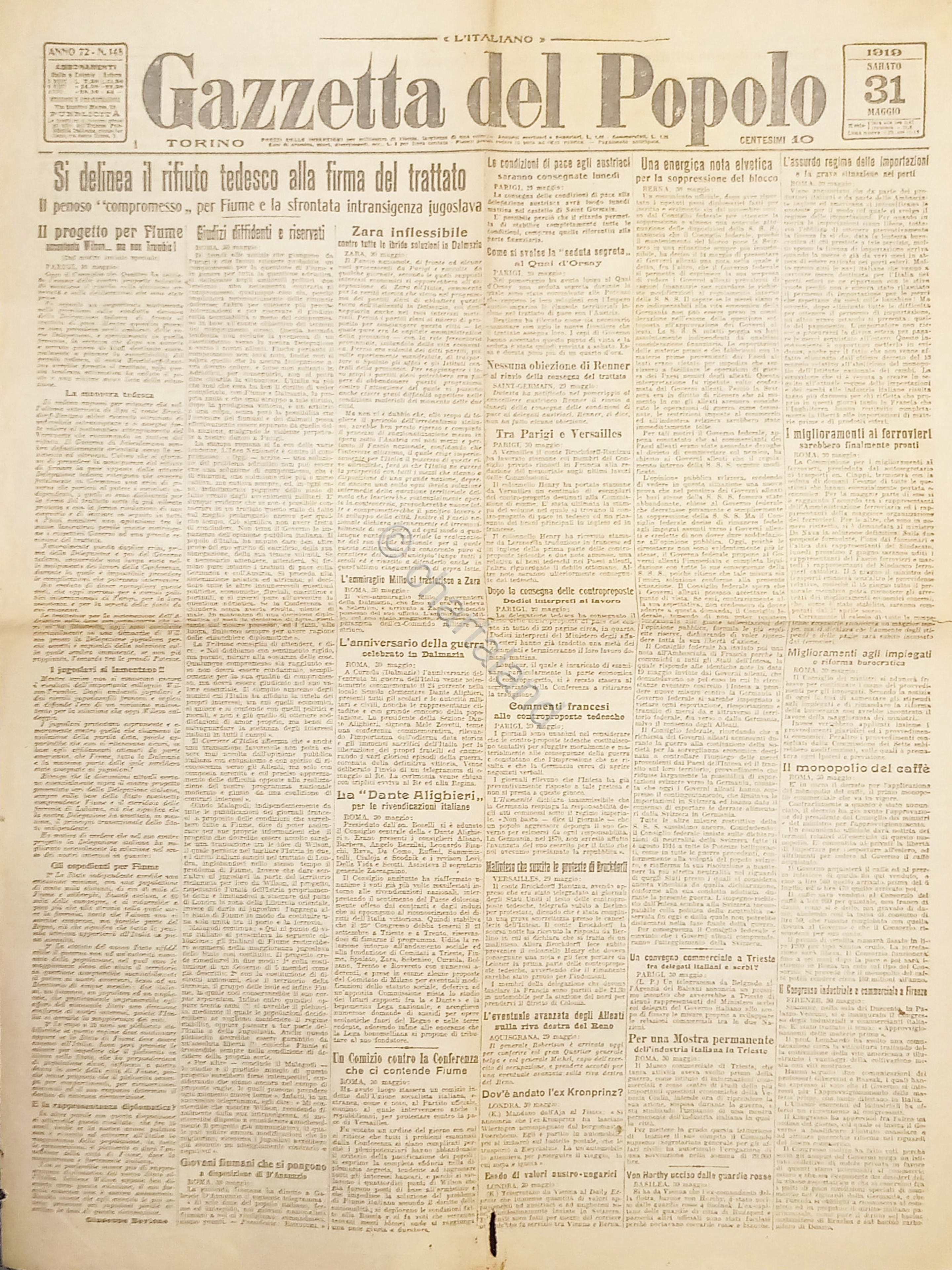 Quotidiano - Gazzetta del Popolo N. 148 - 1919 Si …