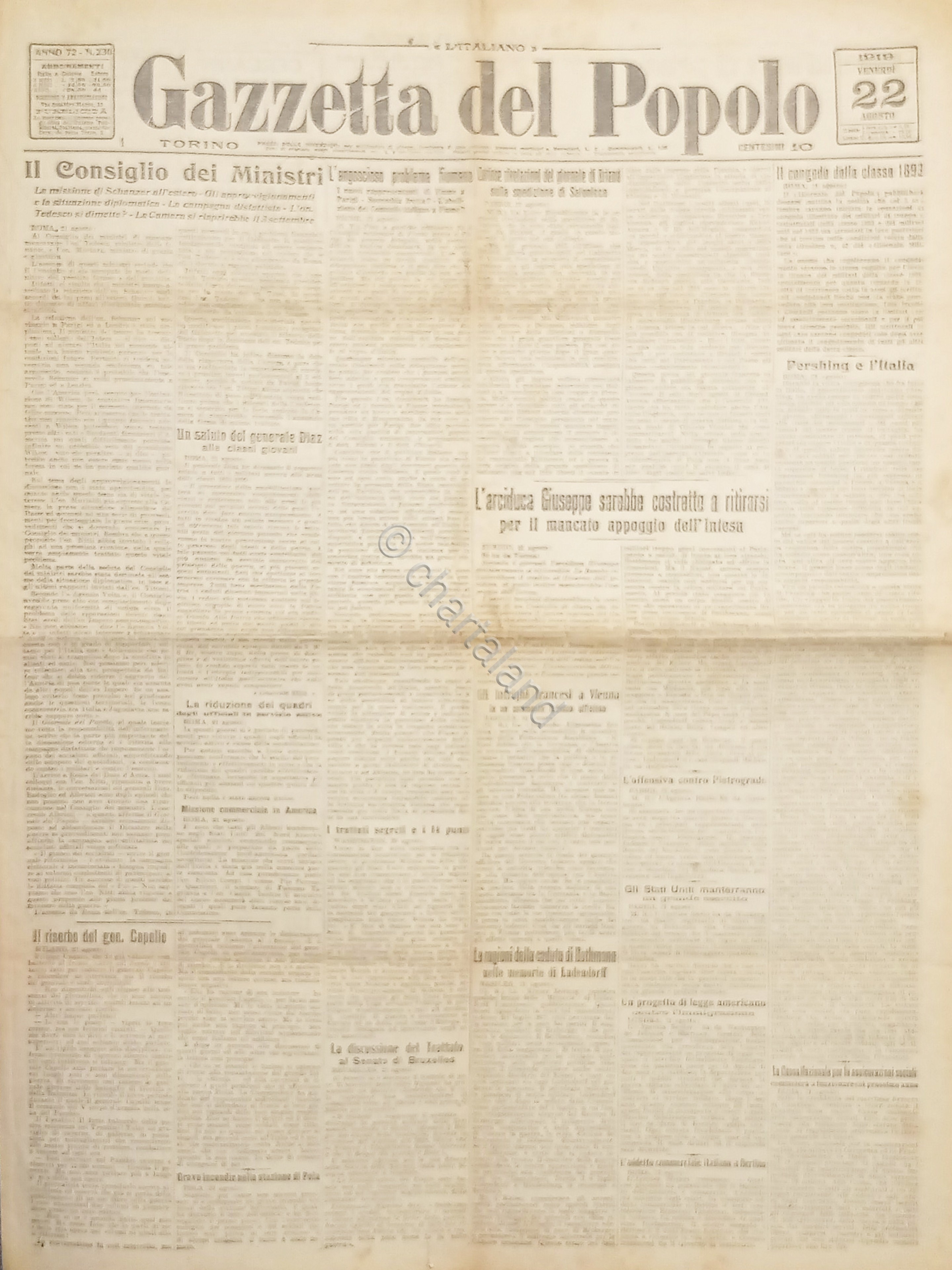 Quotidiano - Gazzetta del Popolo N. 230 - 1919 Il …
