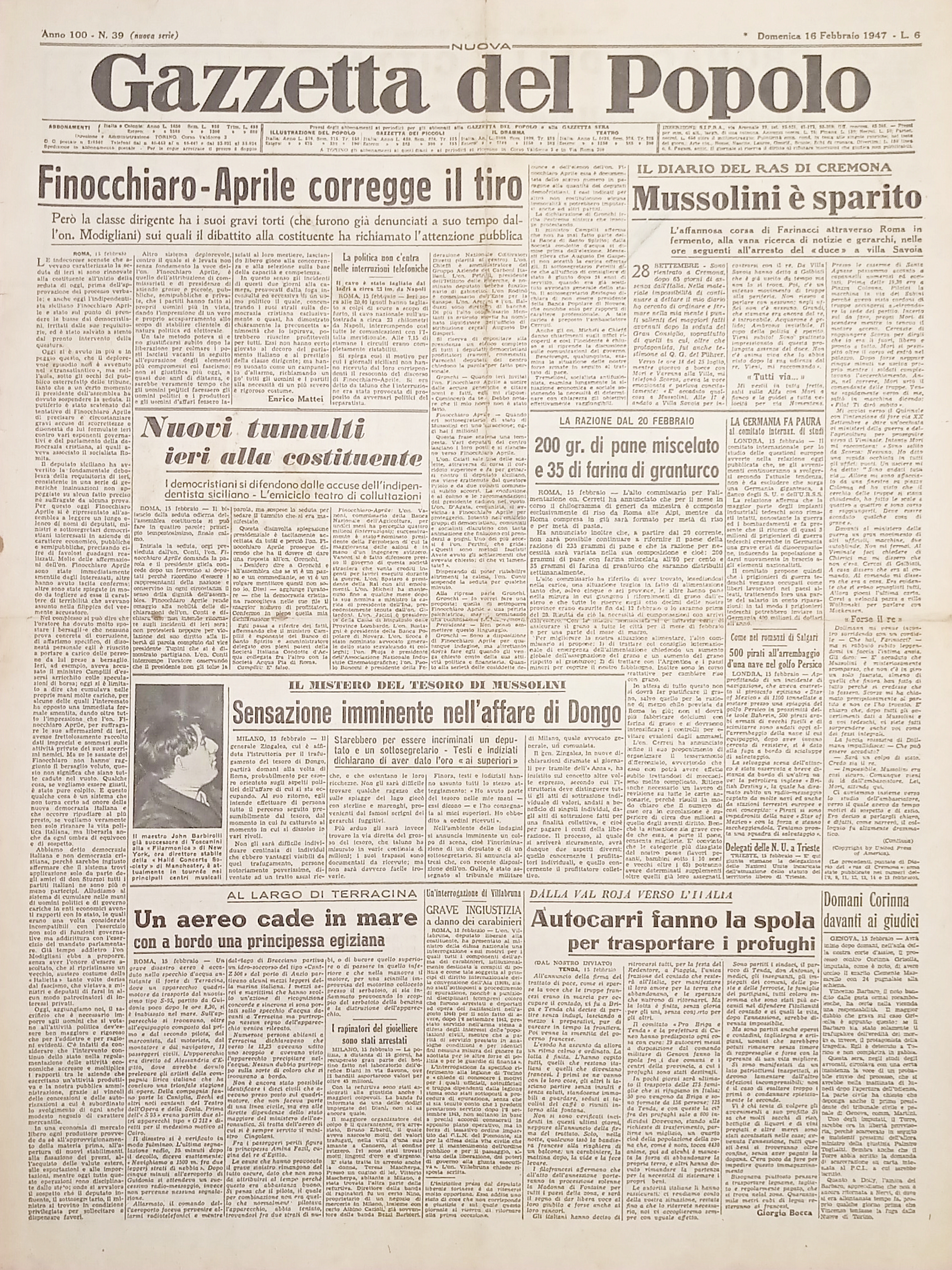 Quotidiano - Gazzetta del Popolo N. 39 - Mussolini è …