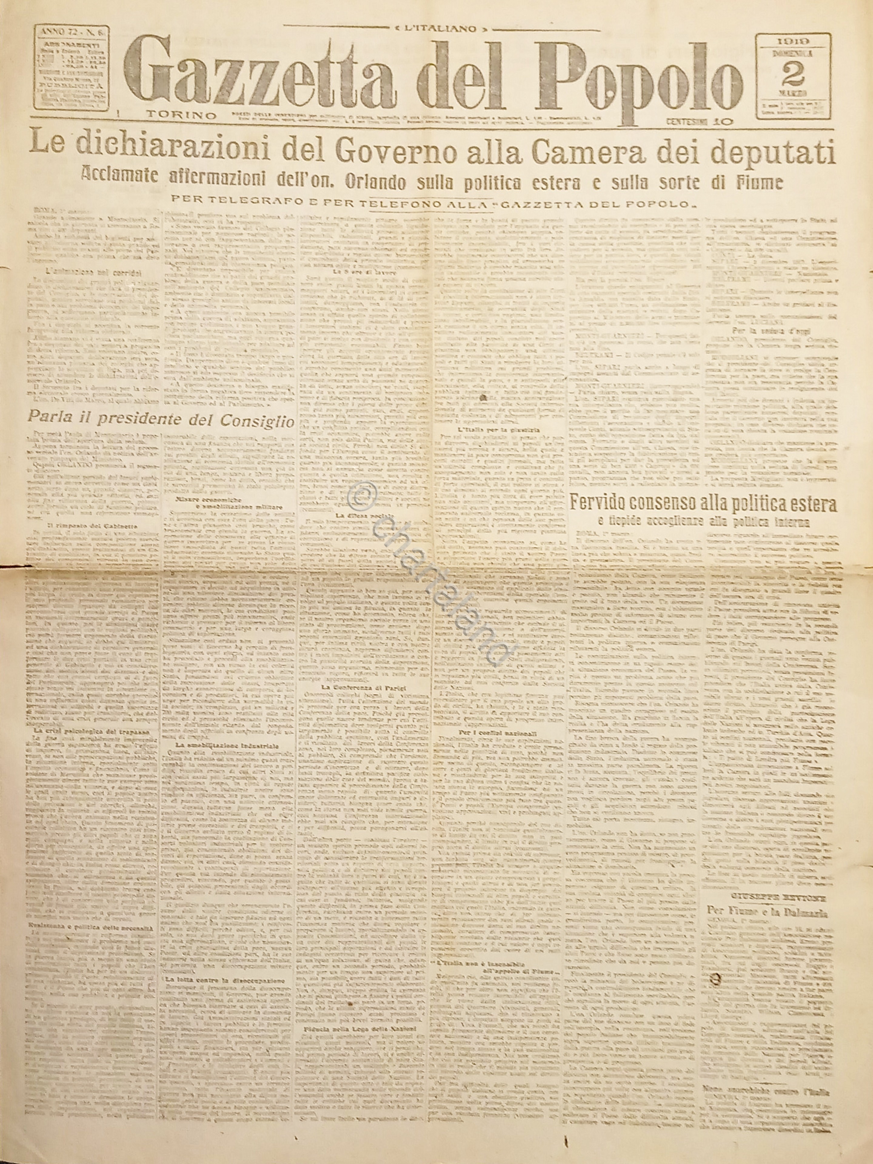 Quotidiano - Gazzetta del Popolo N. 61 - 1919 Dichiarazioni …