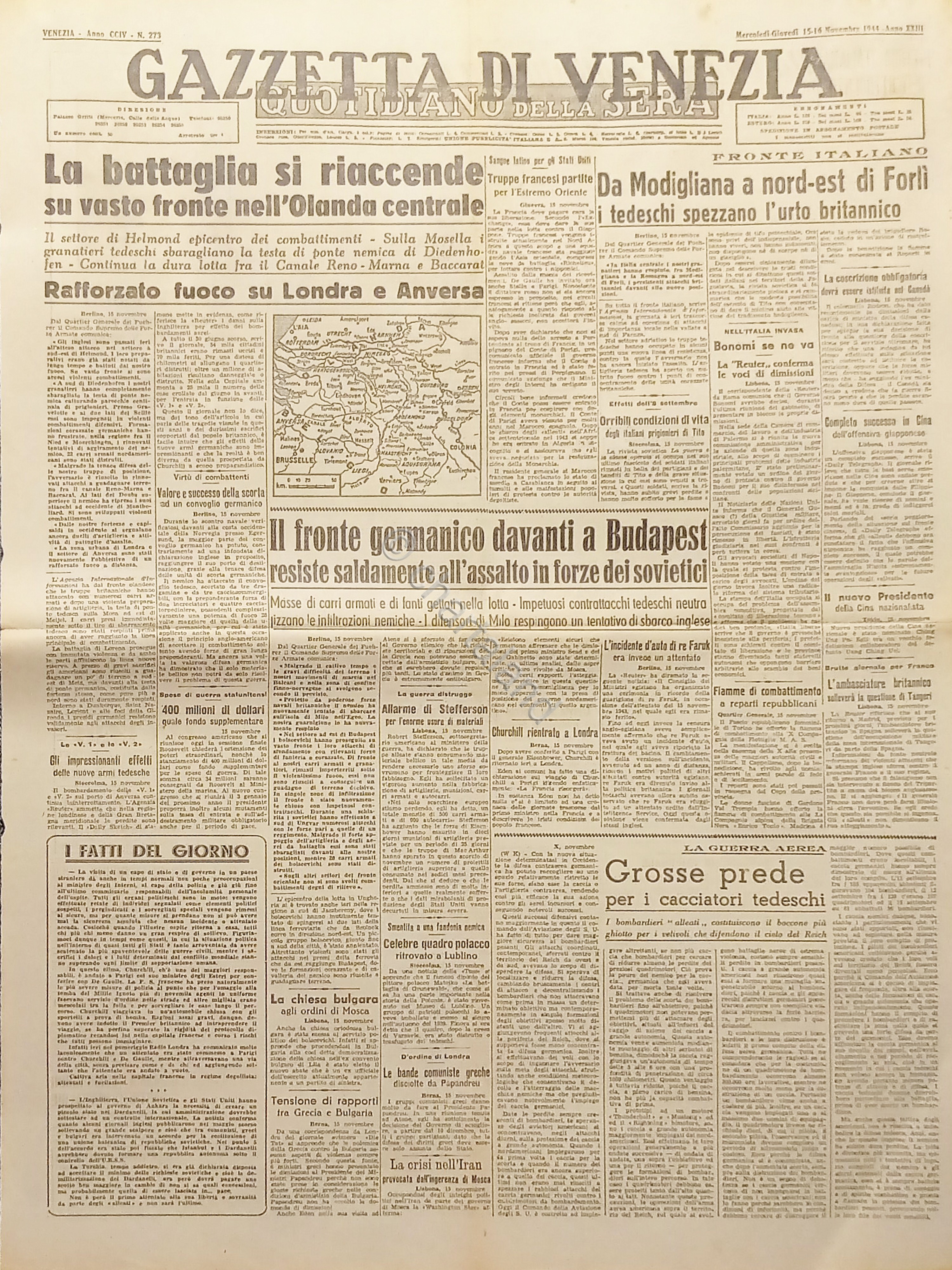 Quotidiano - Gazzetta di Venezia N. 273 - 1944 Battaglia …
