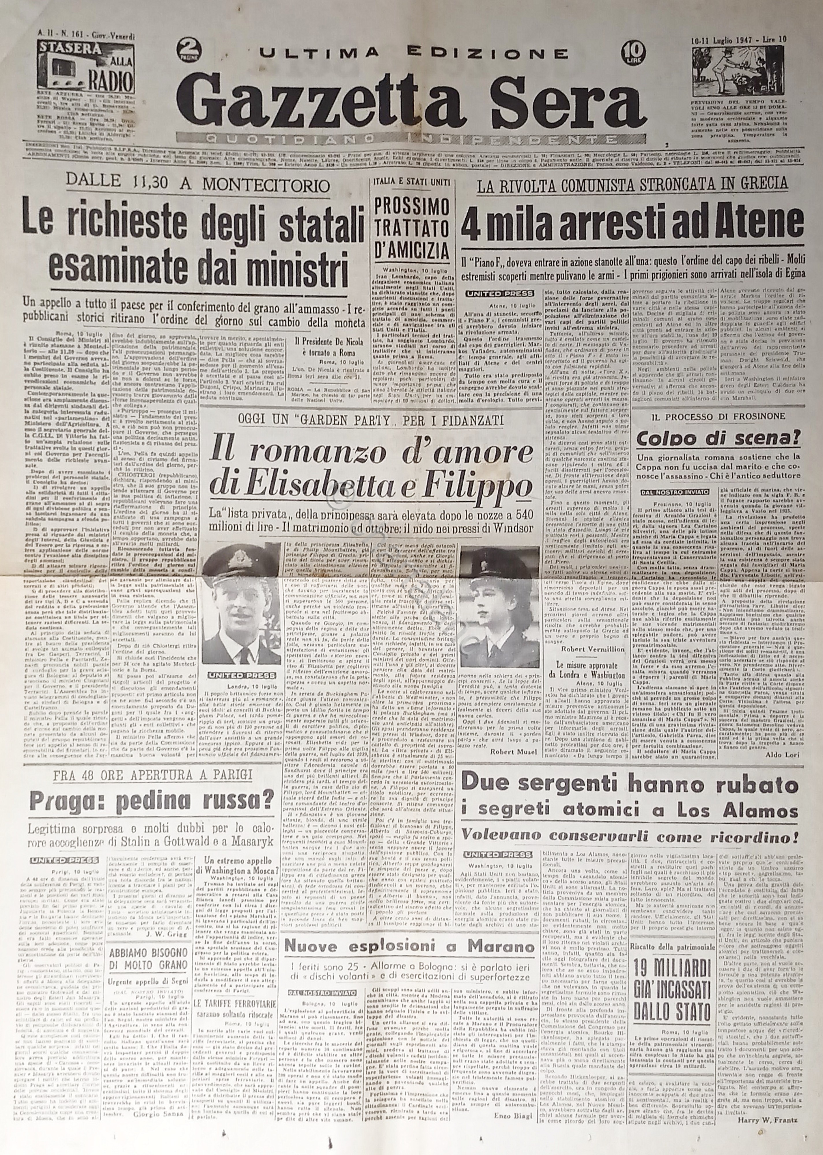 Quotidiano - Gazzetta Sera N. 161 - 1947 Quattromila arresti …