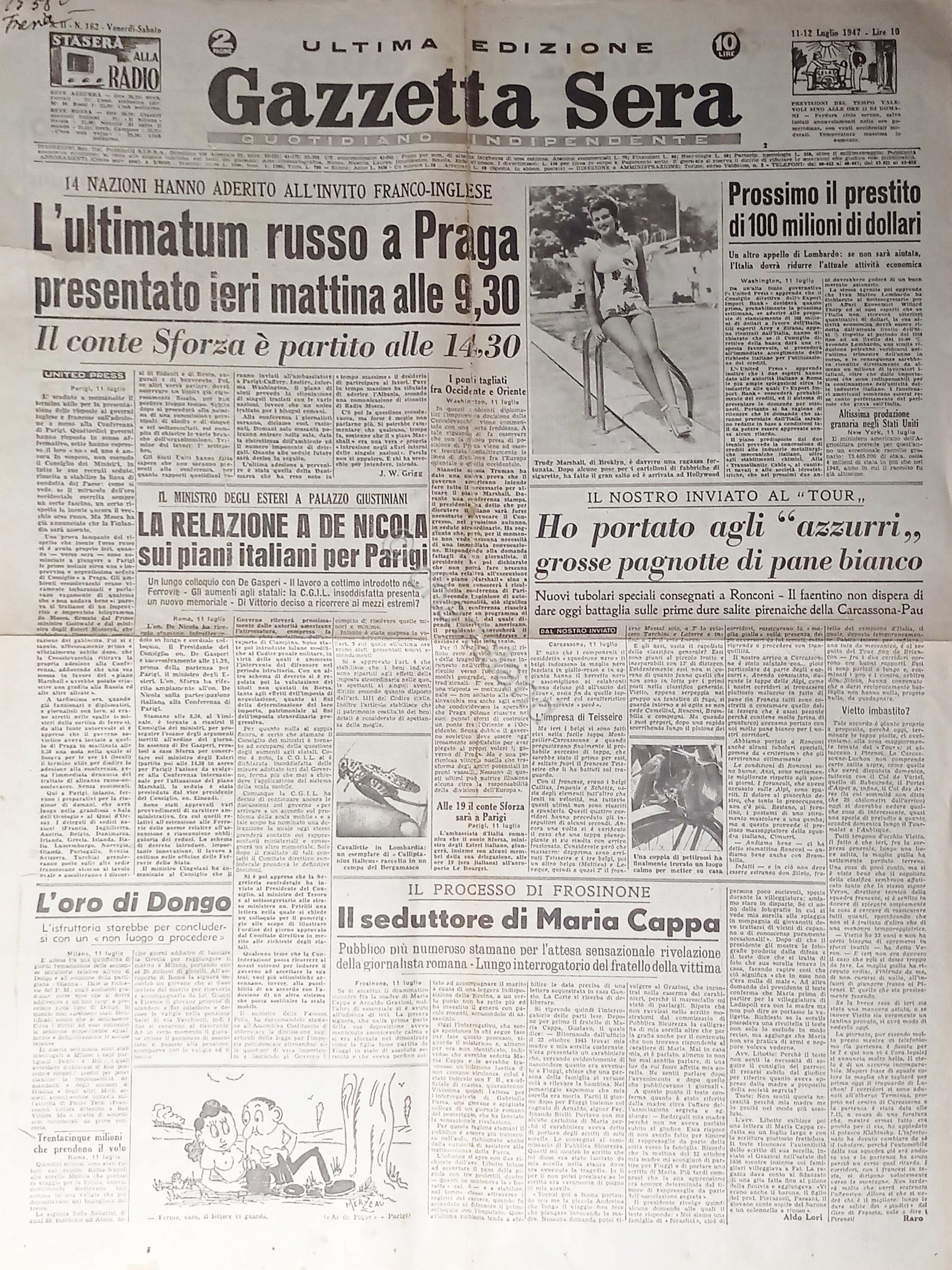 Quotidiano - Gazzetta Sera N. 162 - 1947 L'ultimatum russo …