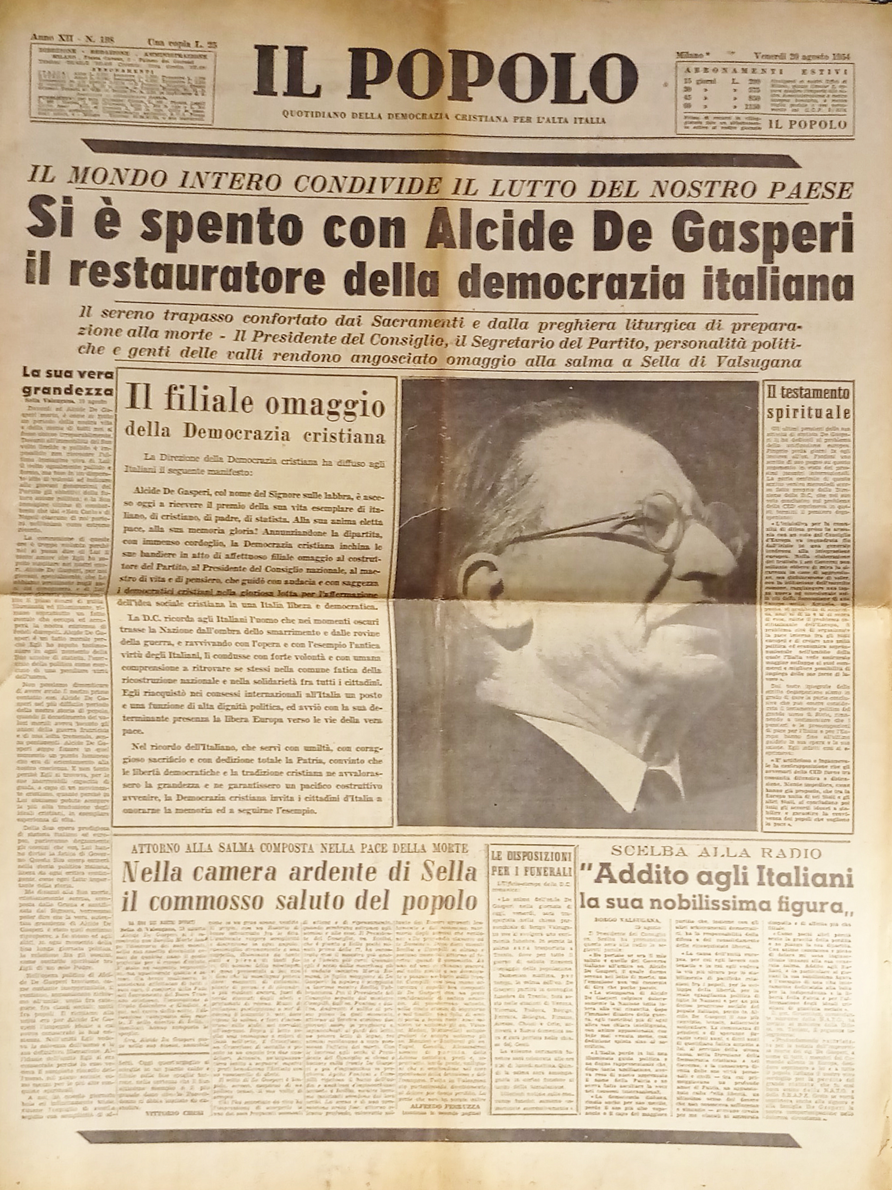 Quotidiano - Il Popolo N. 198 - 1954 Si è …