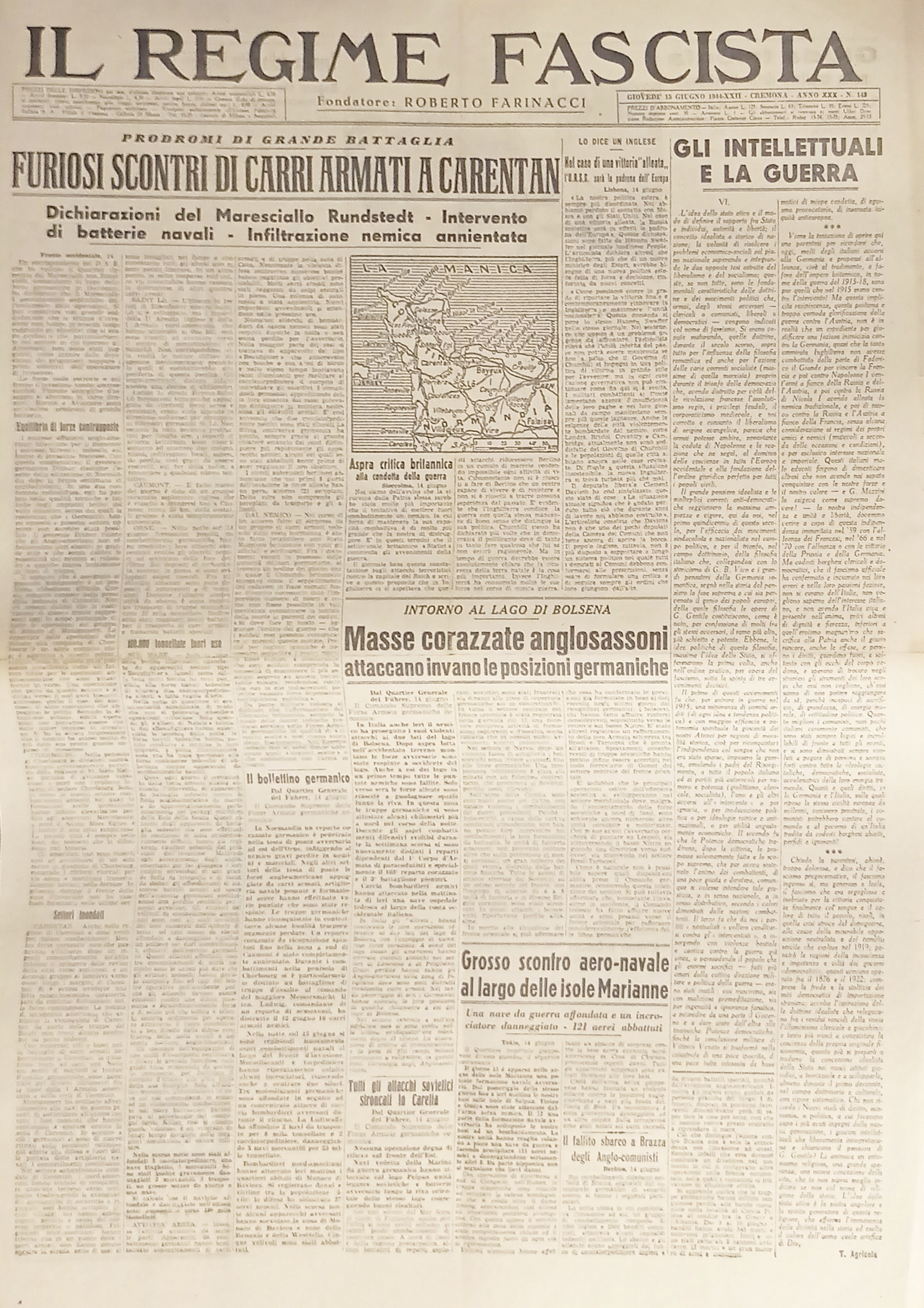 Quotidiano - Il Regime Fascista n. 142 - 1944 Scontri …