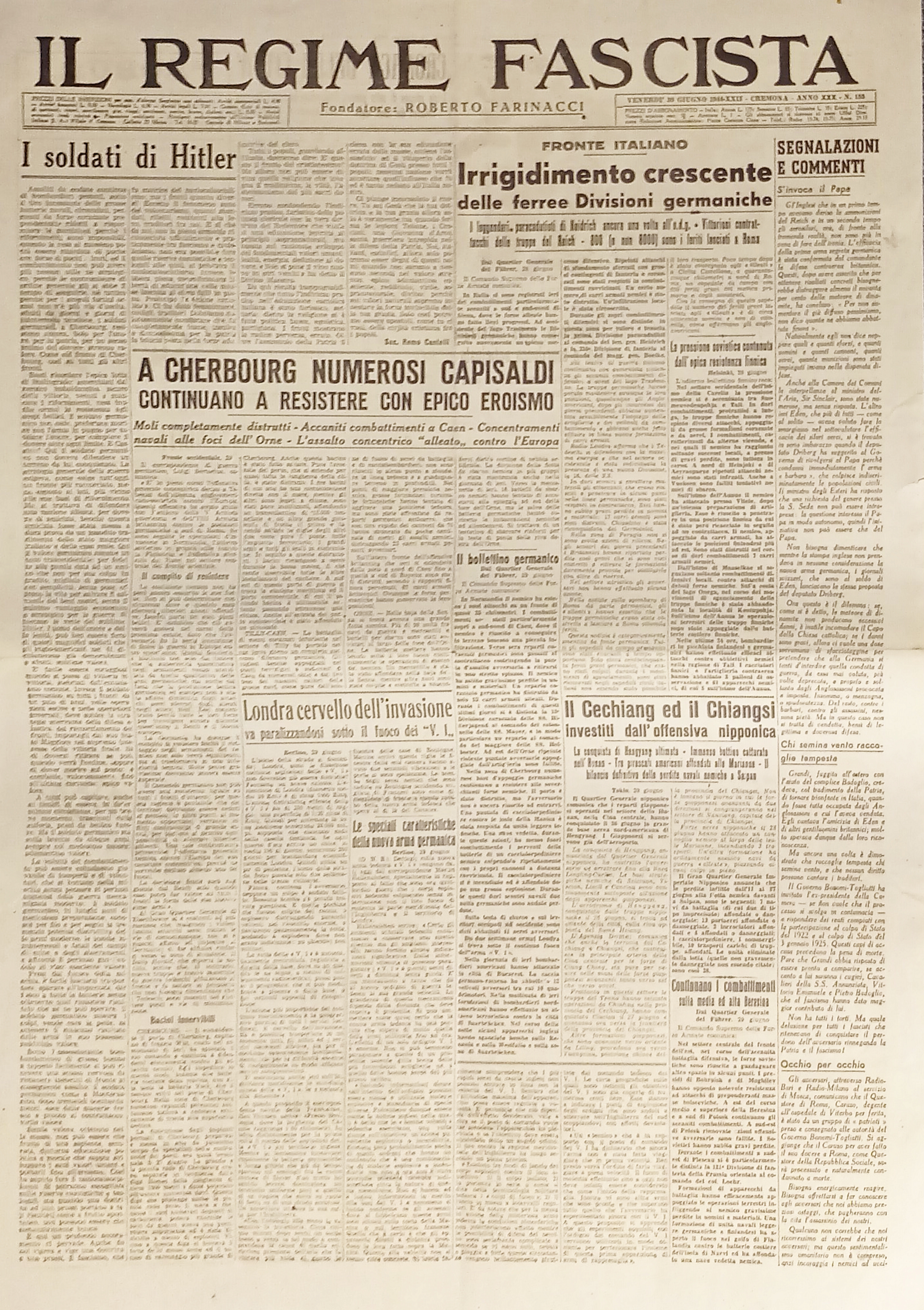 Quotidiano - Il Regime Fascista n. 155 - 1944 A …