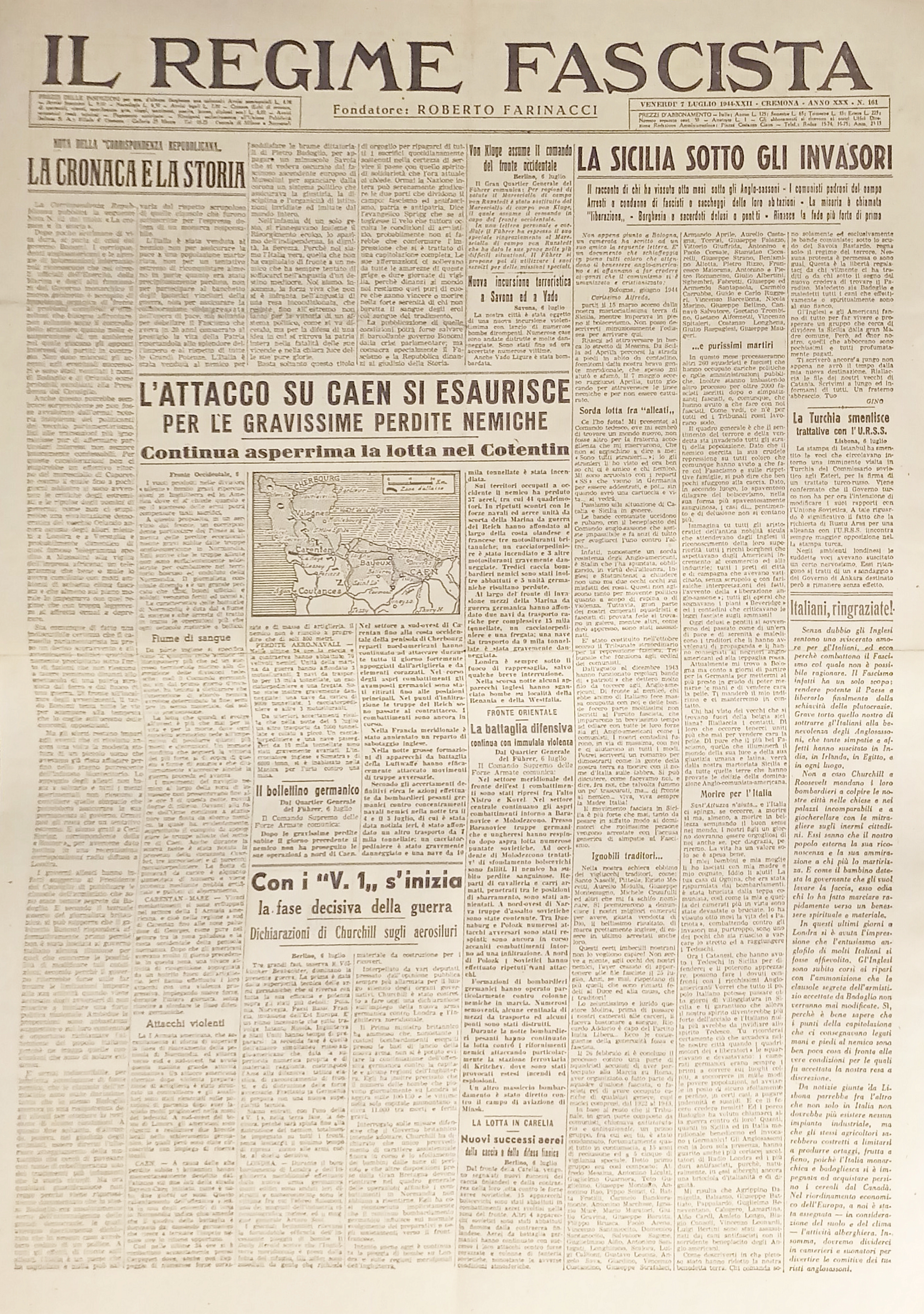 Quotidiano - Il Regime Fascista n. 161 - 1944 La …