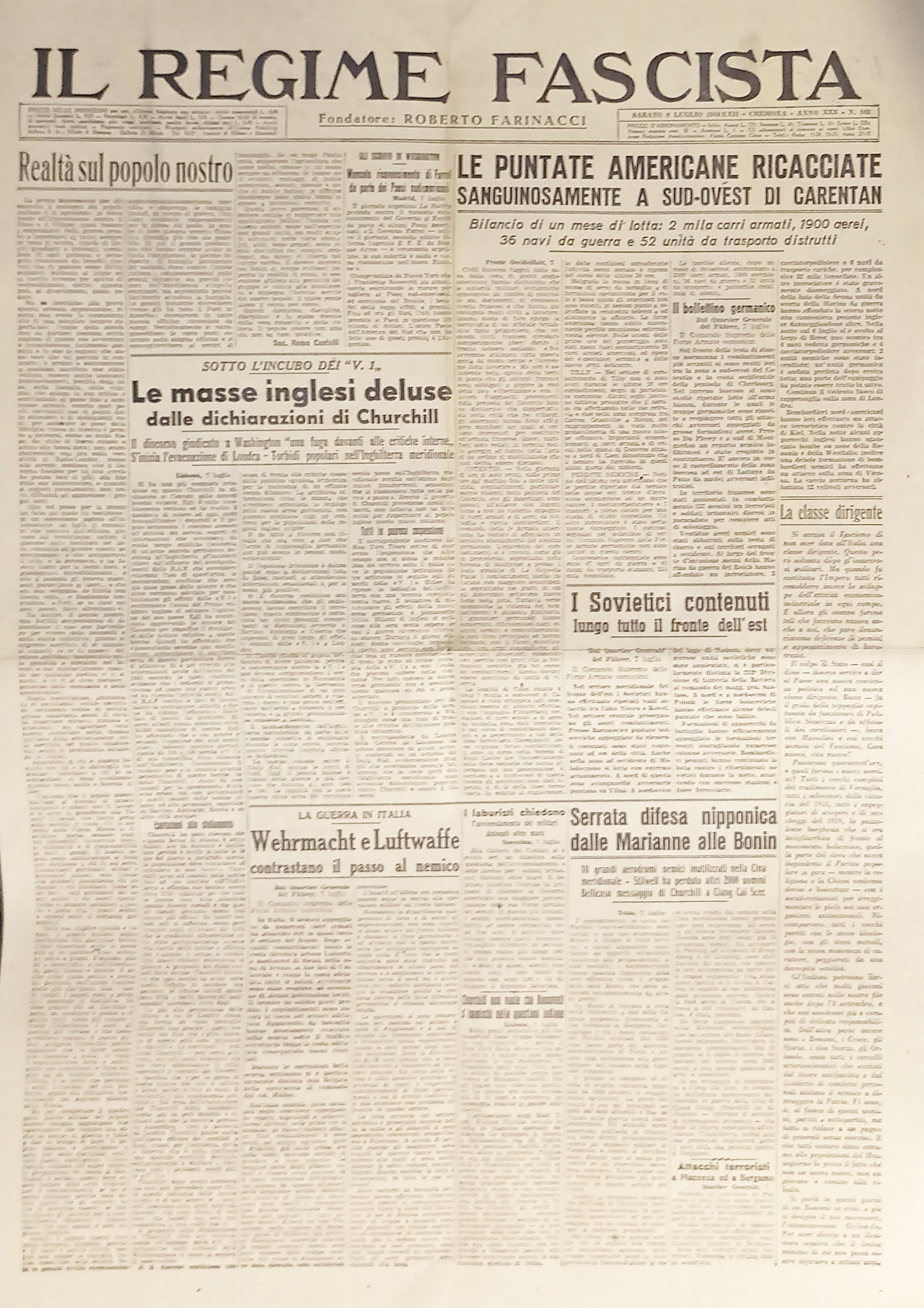 Quotidiano - Il Regime Fascista n. 162 - 1944 Le …