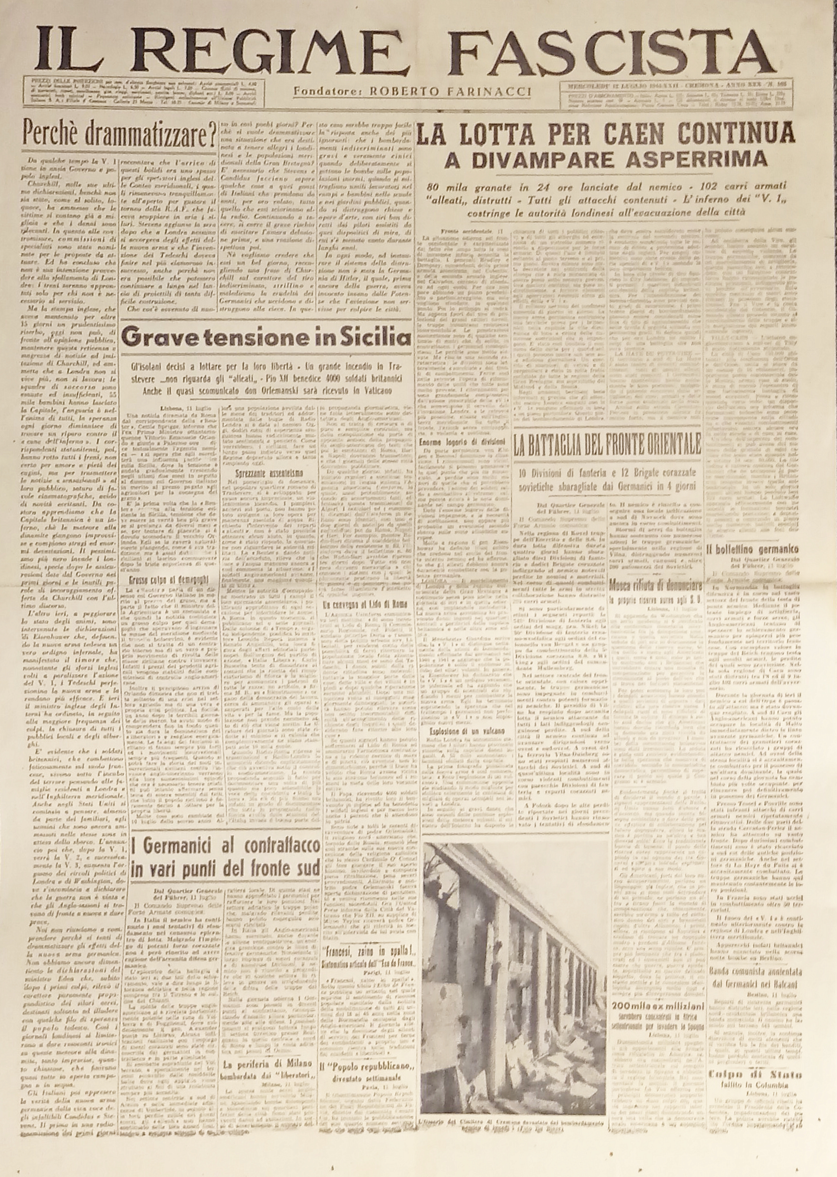 Quotidiano - Il Regime Fascista n. 165 - 1944 La …