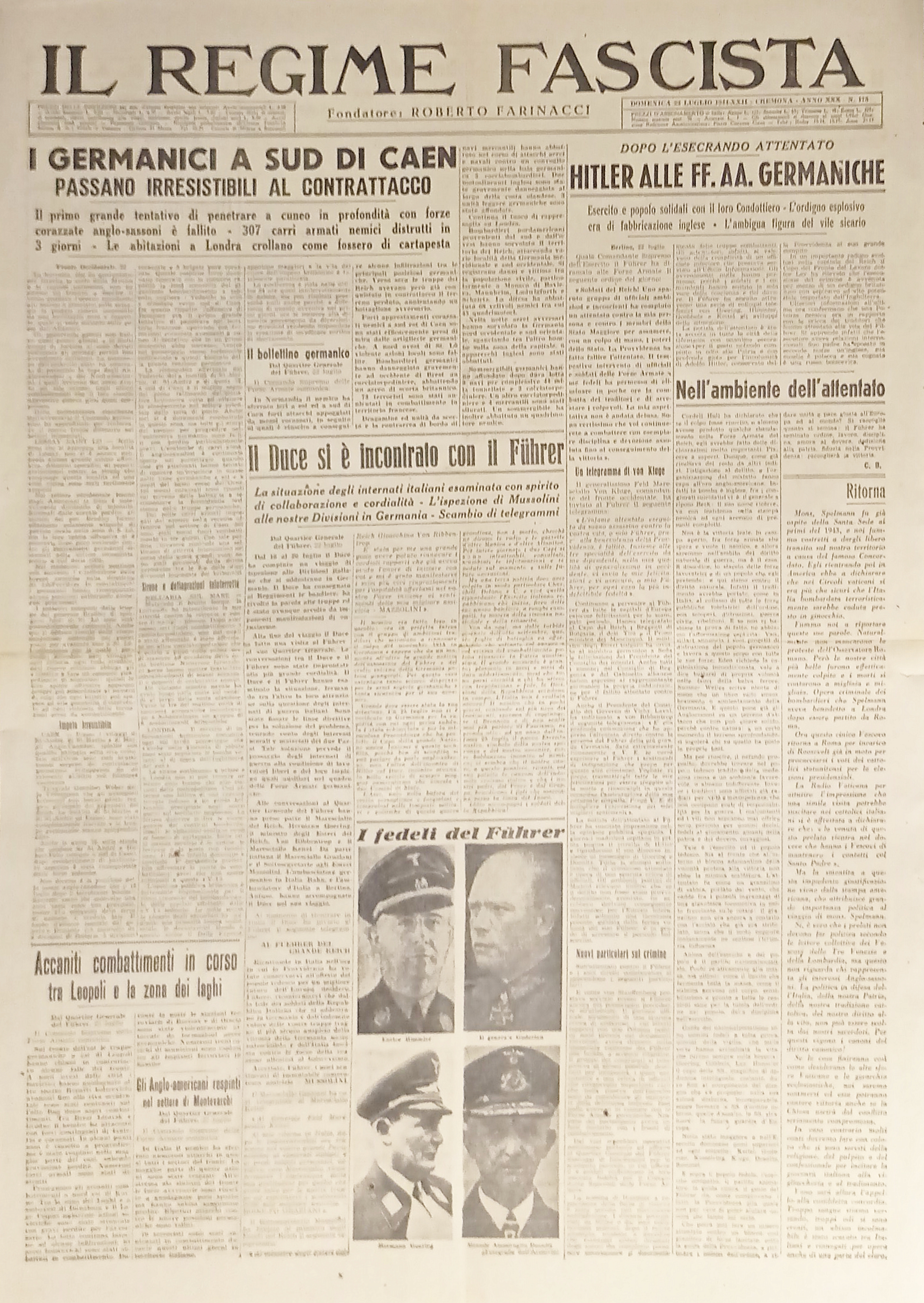 Quotidiano - Il Regime Fascista n. 175 - 1944 I …