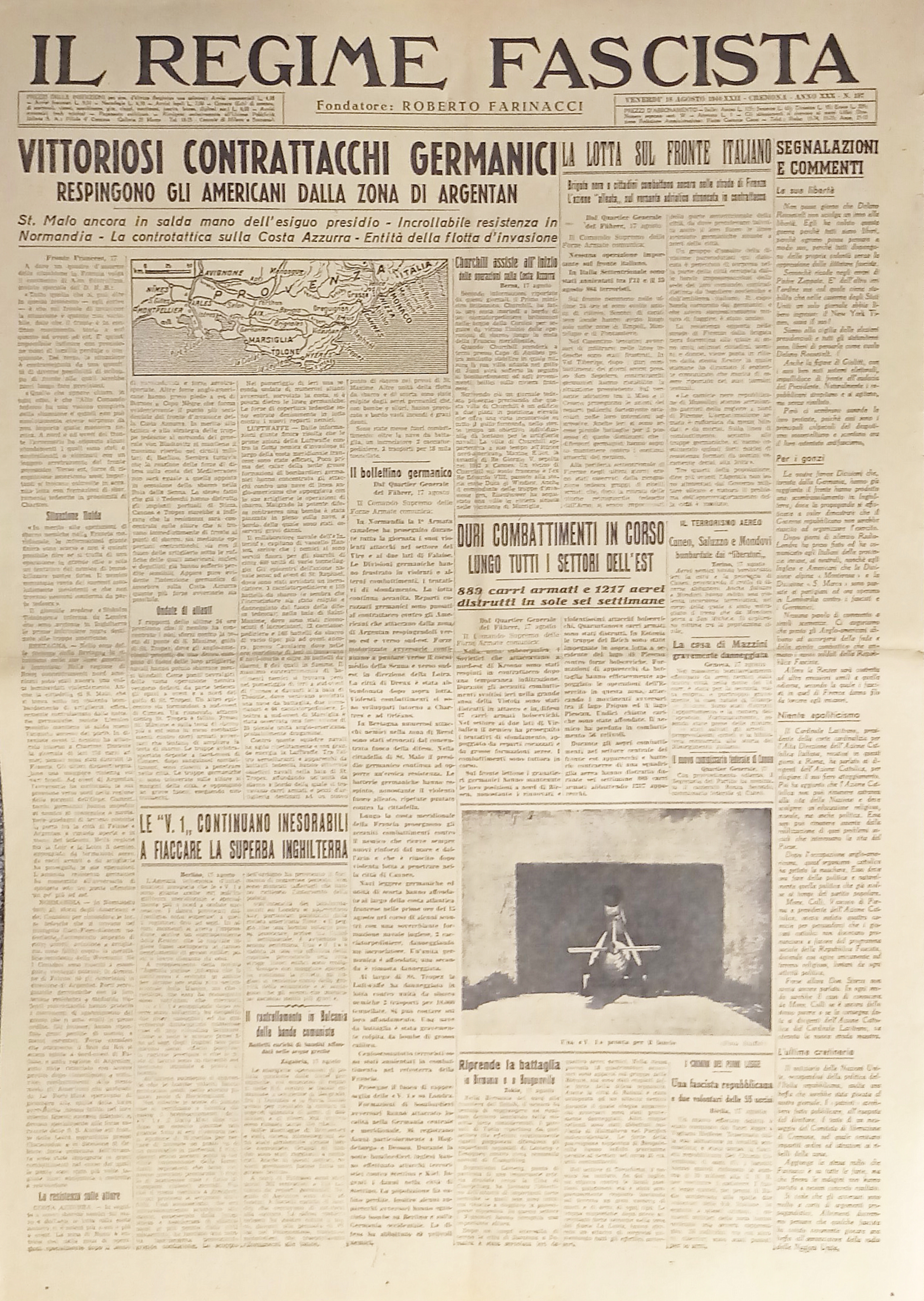 Quotidiano - Il Regime Fascista n. 197 - 1944 Vittoriosi …