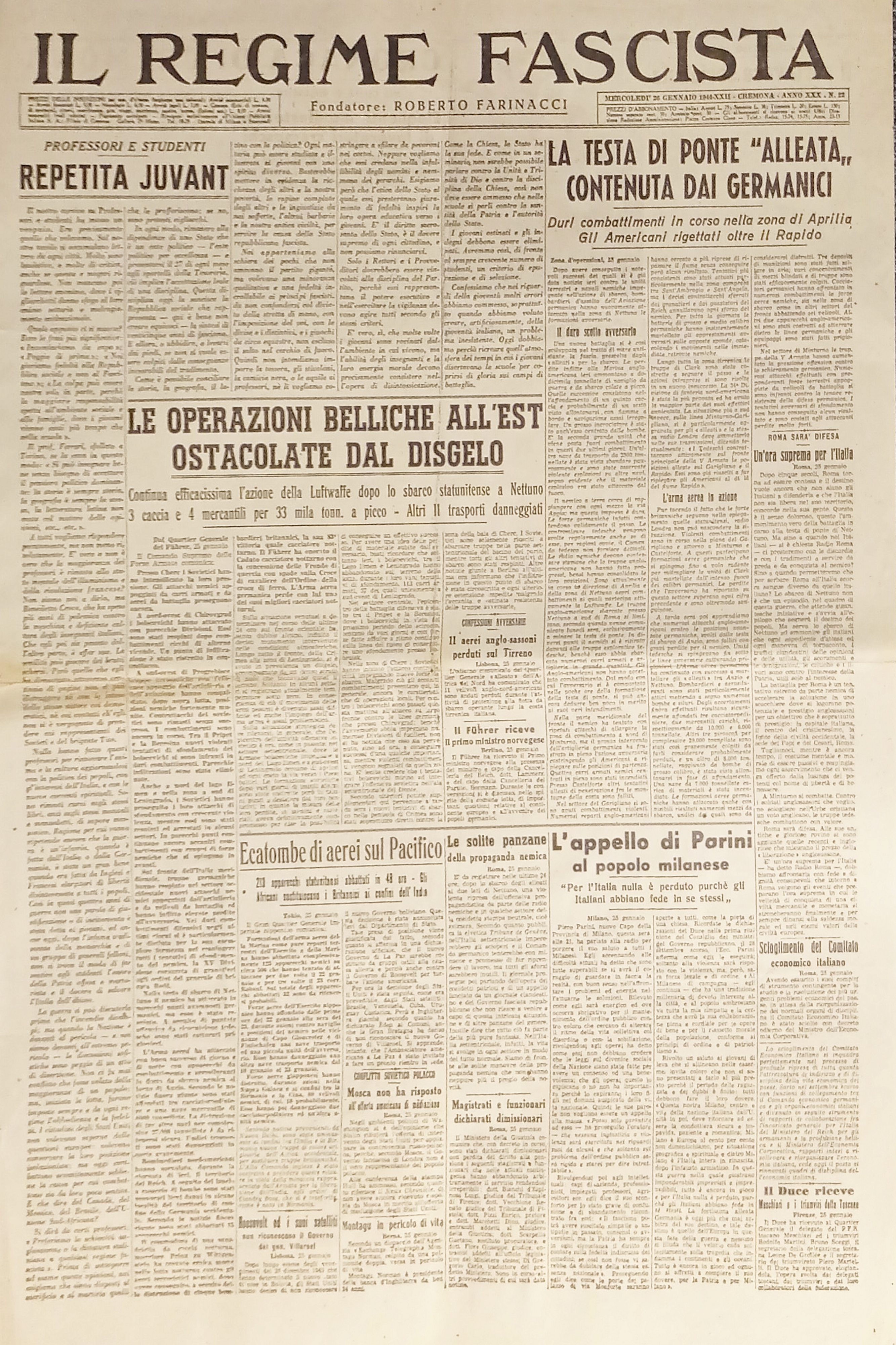 Quotidiano - Il Regime Fascista n. 22 - 1944 Le …