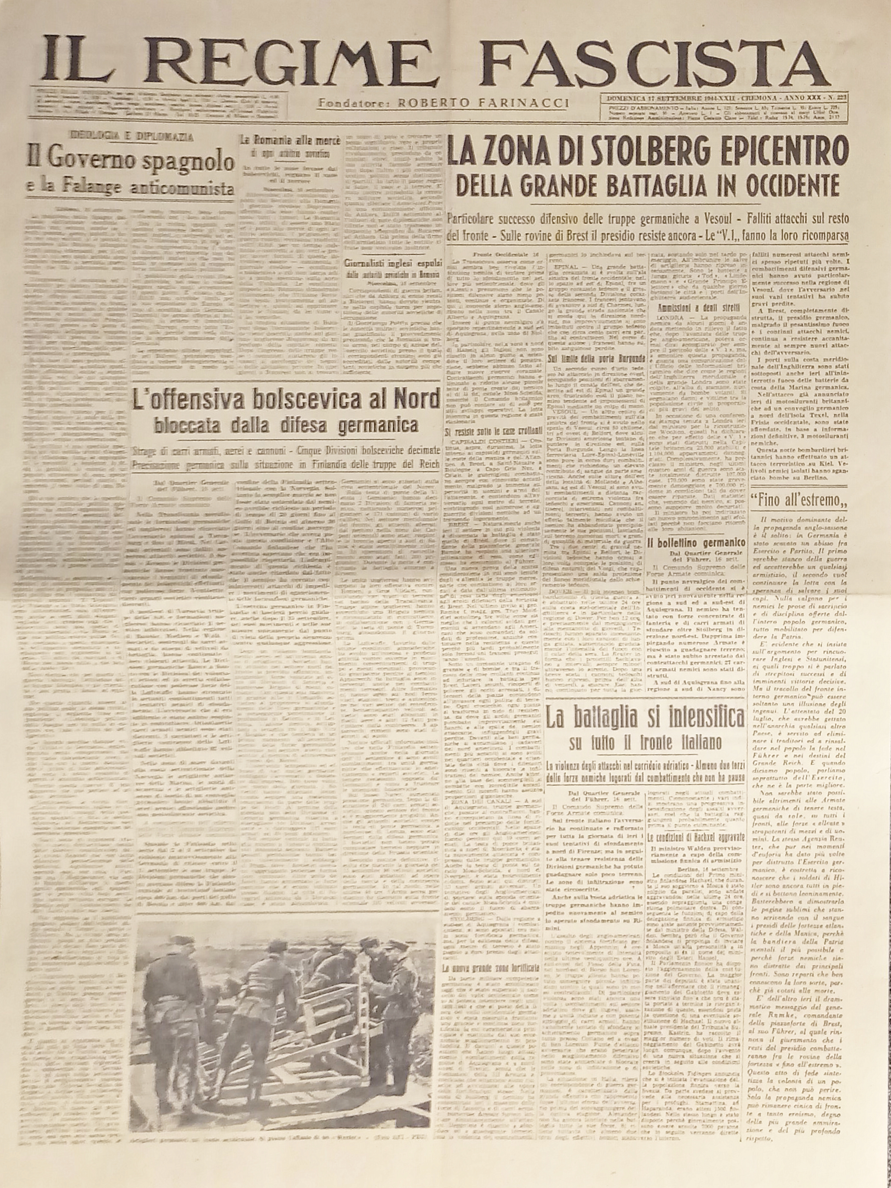 Quotidiano - Il Regime Fascista n. 223 - 1944 L'offensiva …