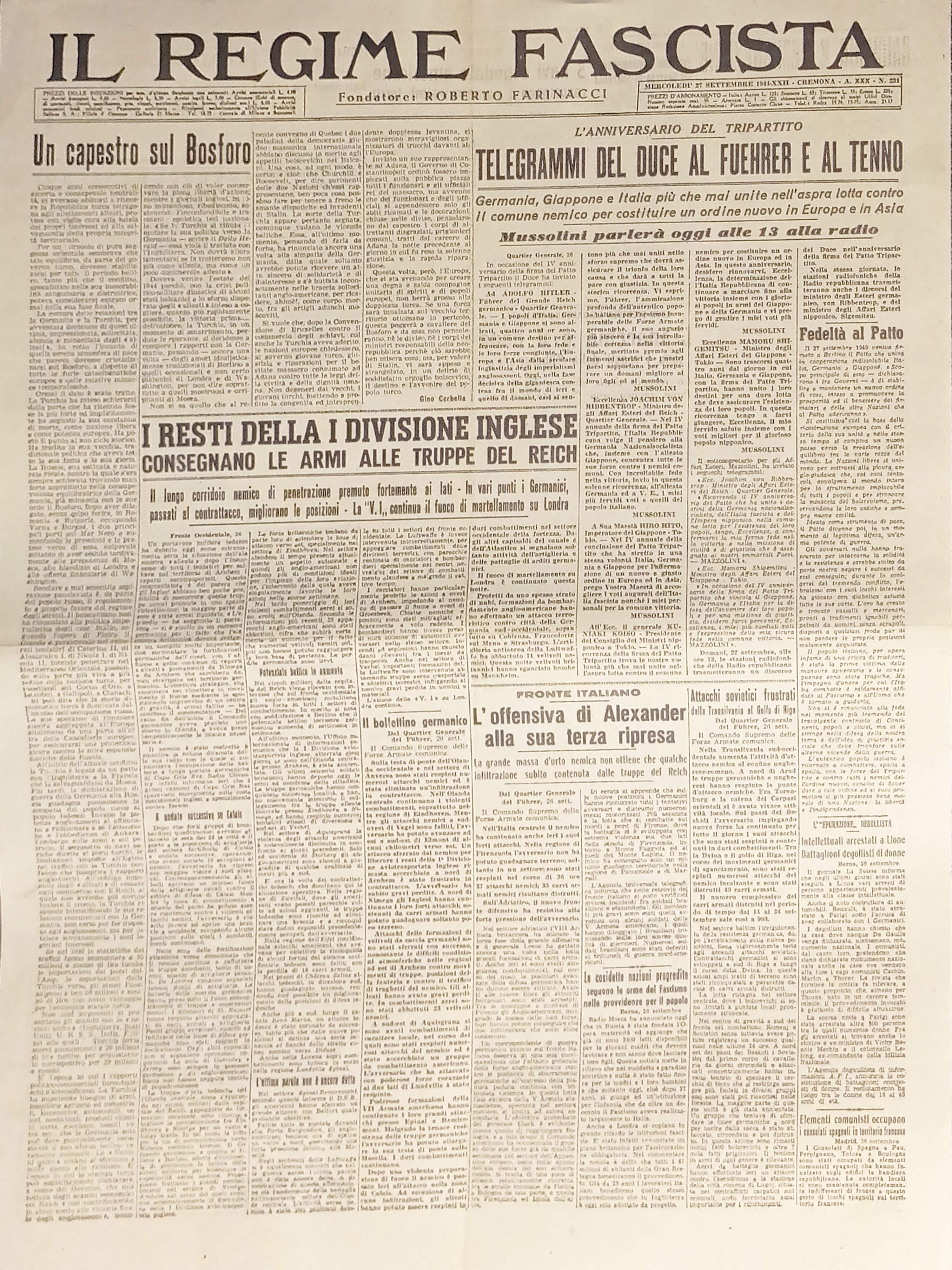 Quotidiano - Il Regime Fascista n. 231 - 1944 I …