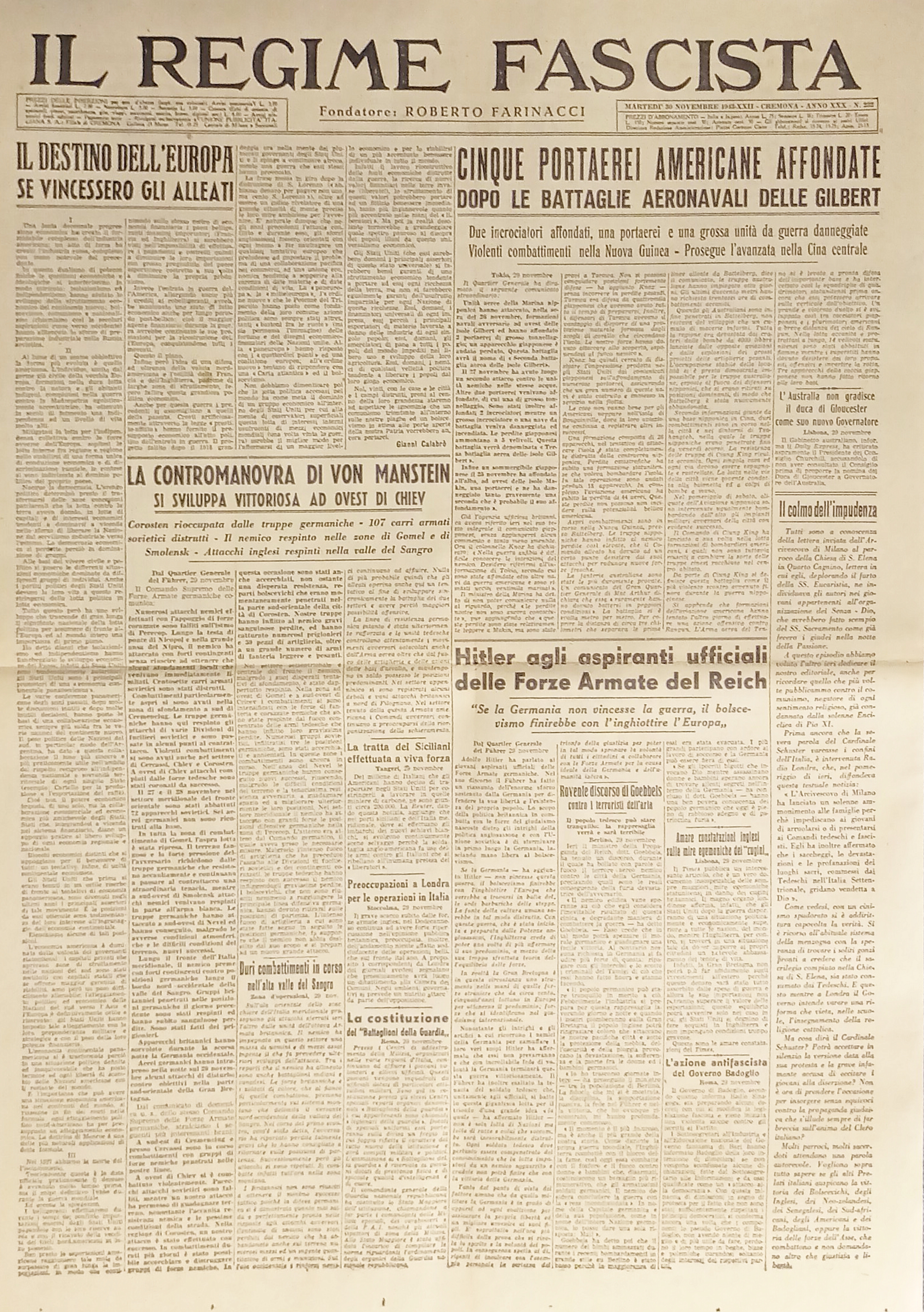 Quotidiano - Il Regime Fascista n. 232 - 1943 La …