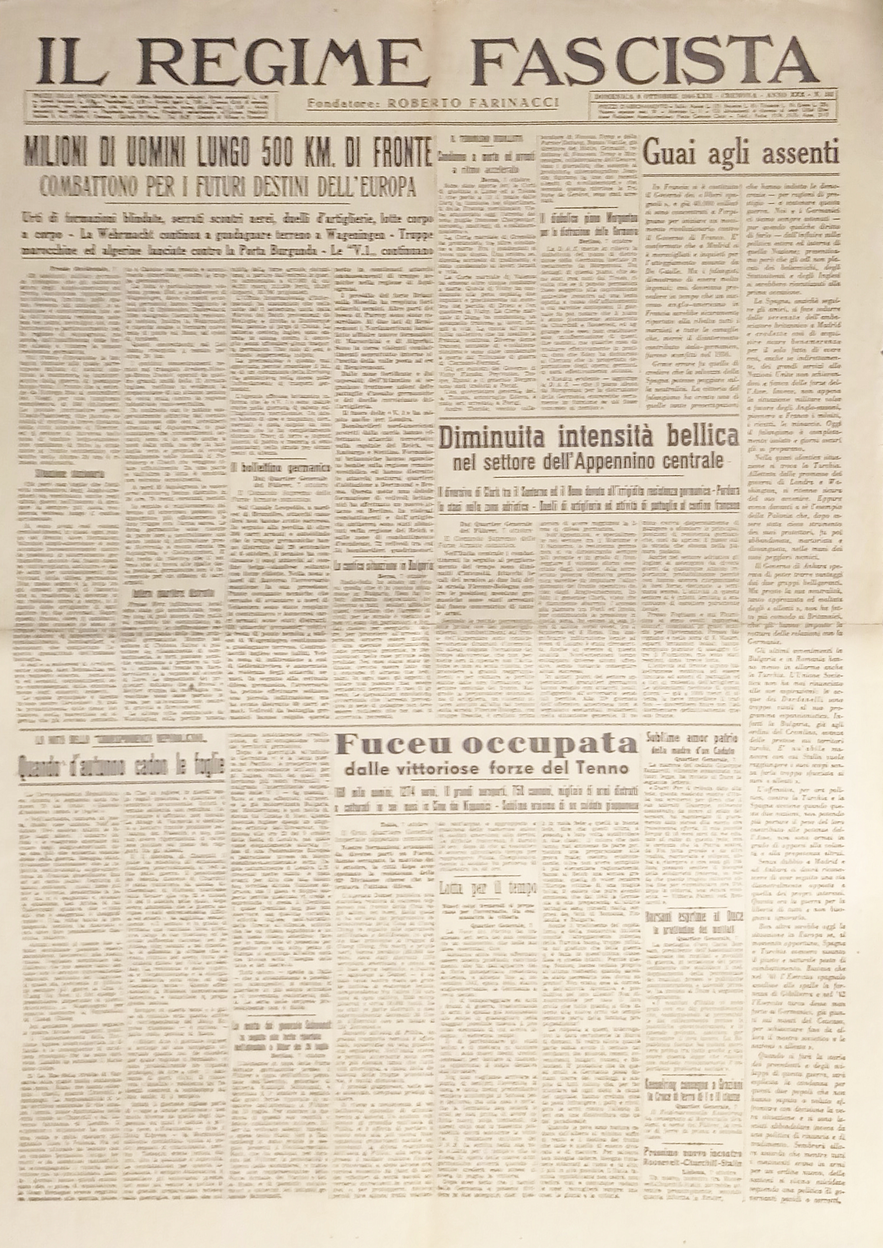 Quotidiano - Il Regime Fascista n. 241 - 1944 Milioni …