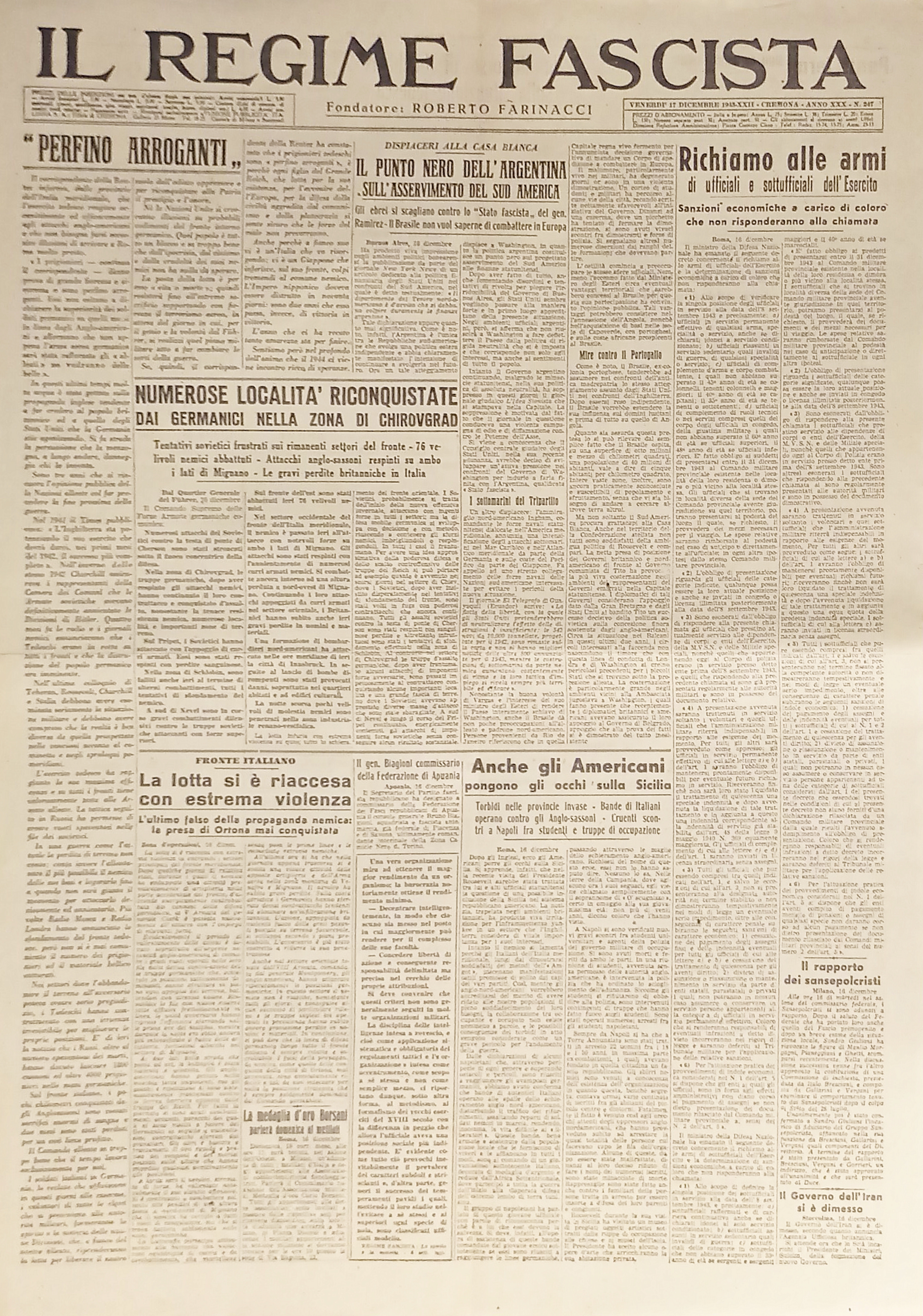 Quotidiano - Il Regime Fascista n. 247 - 1943 Il …