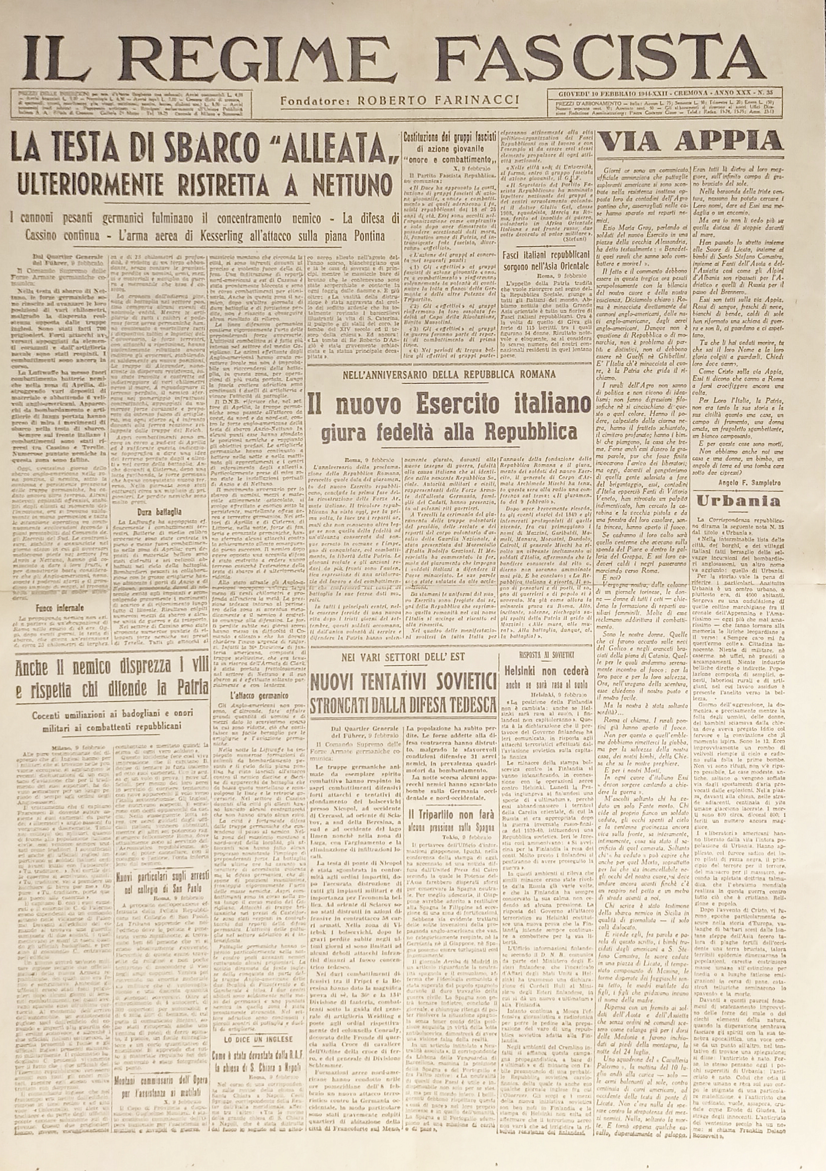 Quotidiano - Il Regime Fascista n. 35 - 1944 Il …