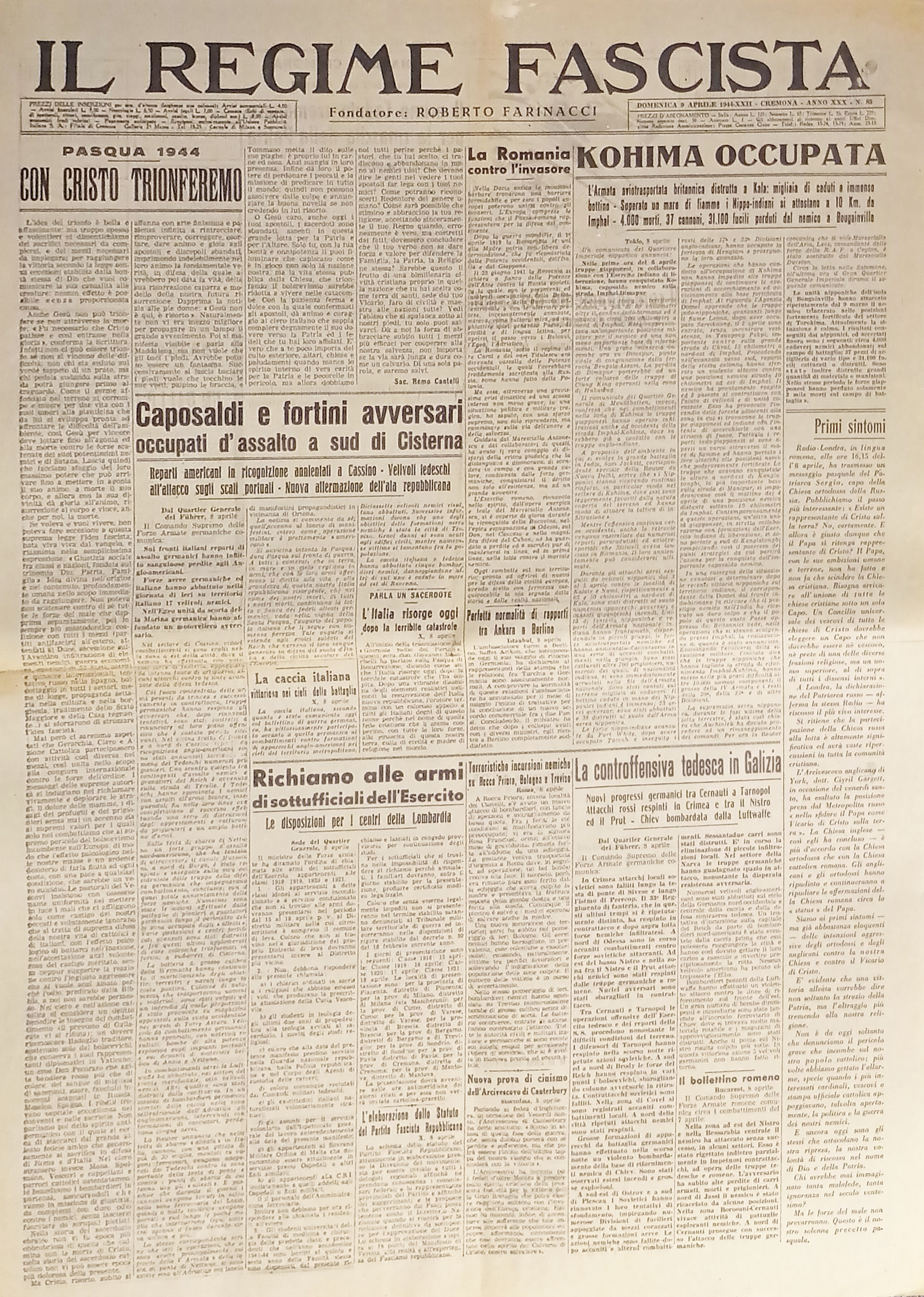 Quotidiano - Il Regime Fascista n. 85 - 1944 Kohima …