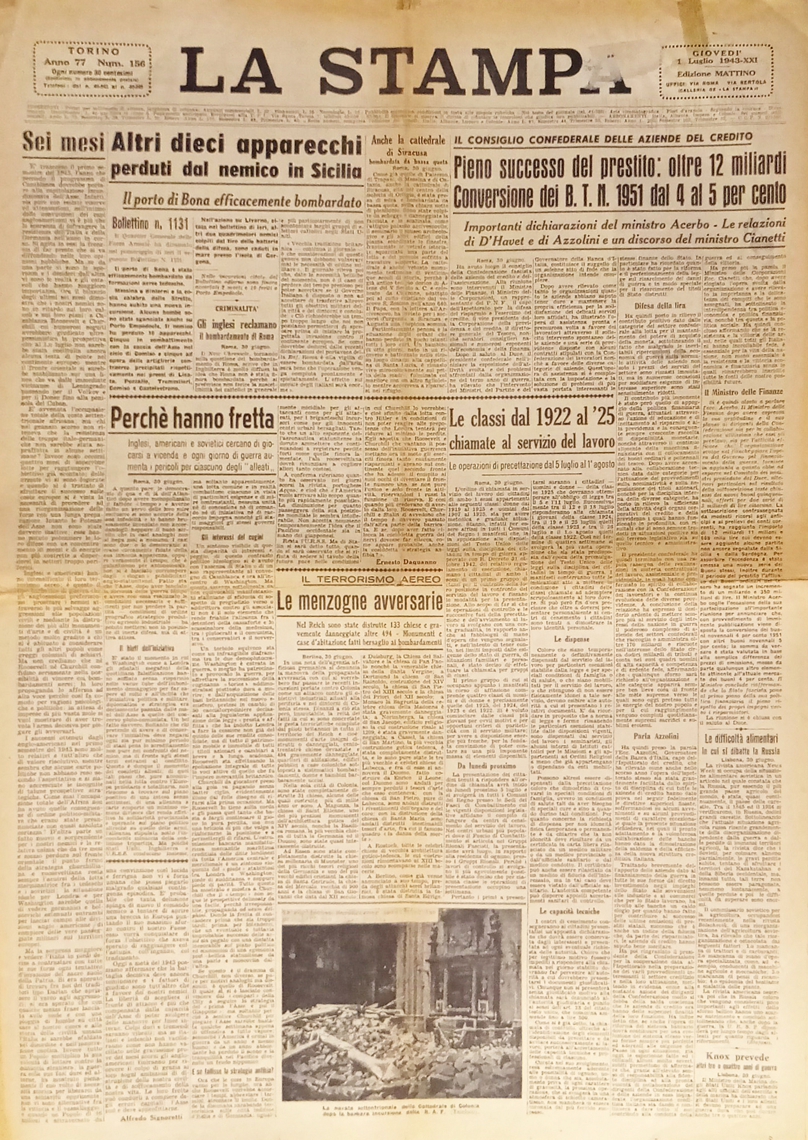 Quotidiano - La Stampa N. 156 - 1943 Altri dieci …