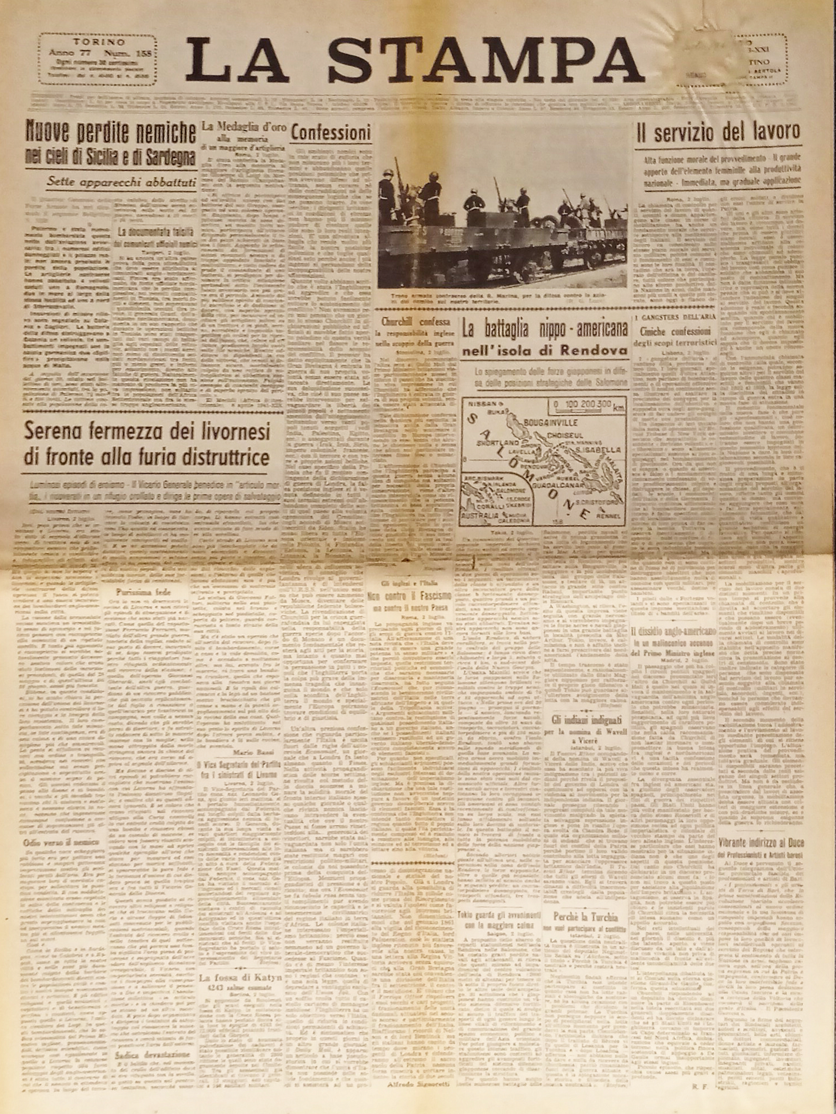 Quotidiano - La Stampa N. 158 - 1943 Nuove perdite …