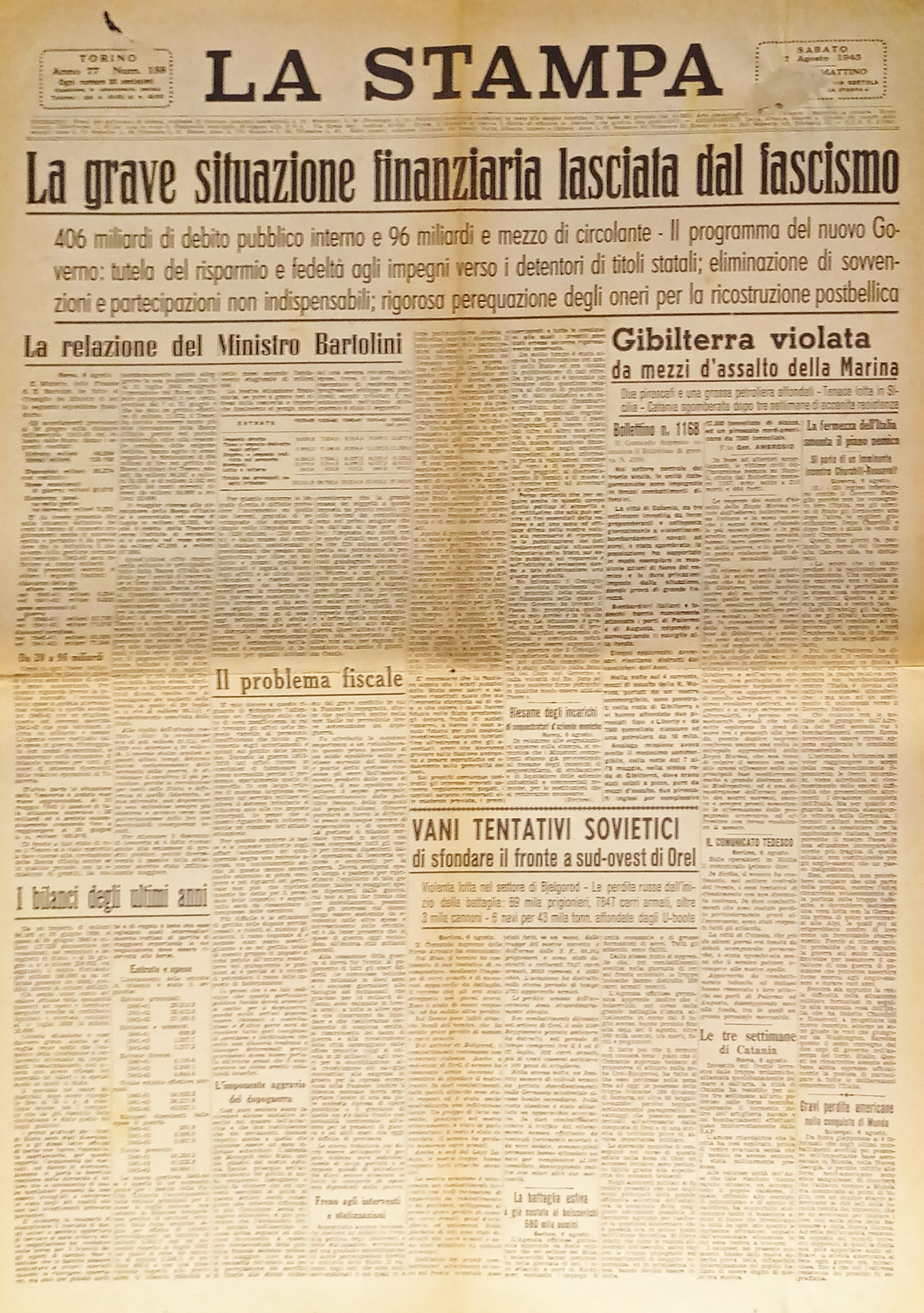 Quotidiano - La Stampa N. 188 - 1943 La grave …