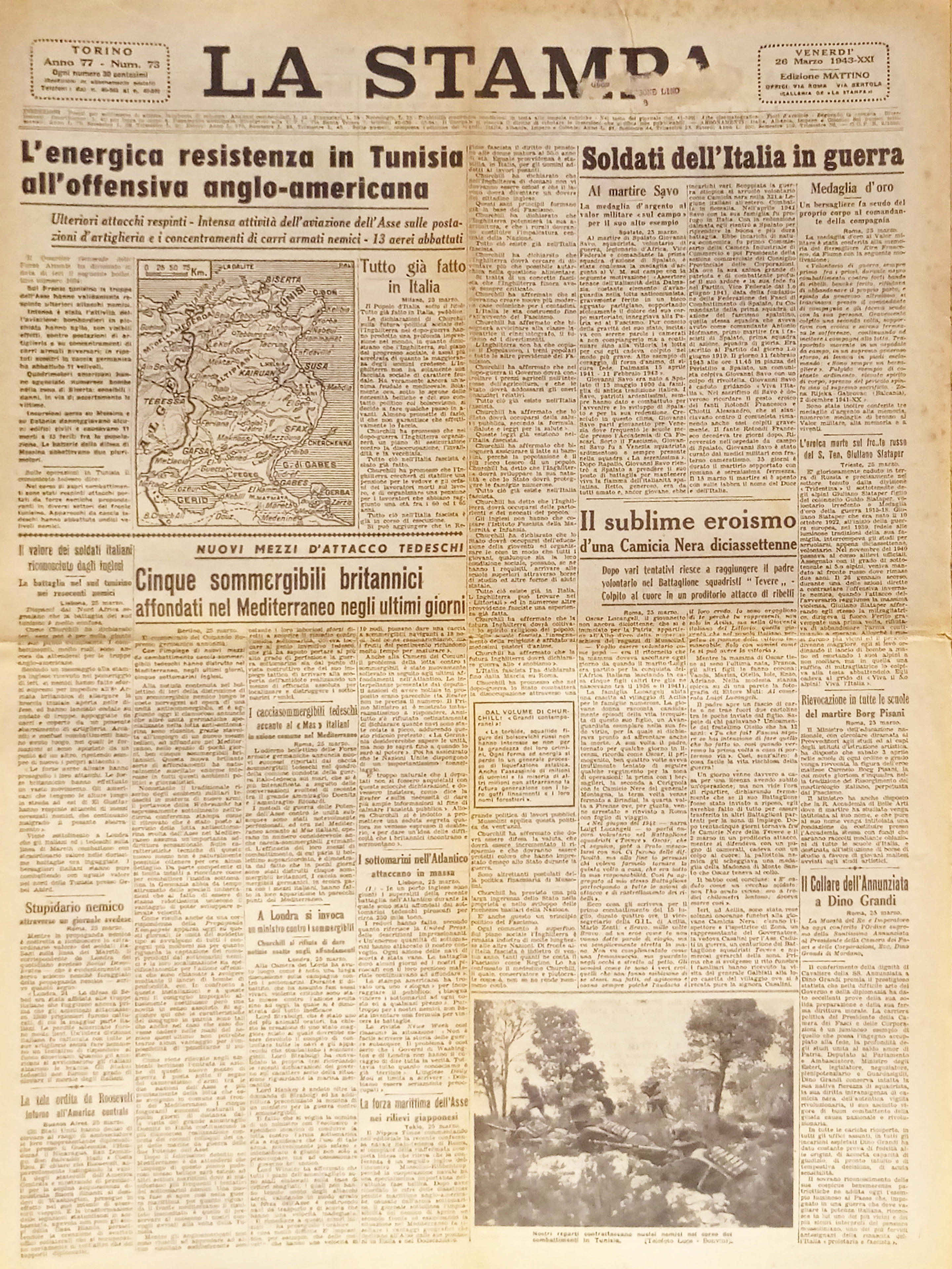 Quotidiano - La Stampa N. 73 - 1943 L'energica resistenza …