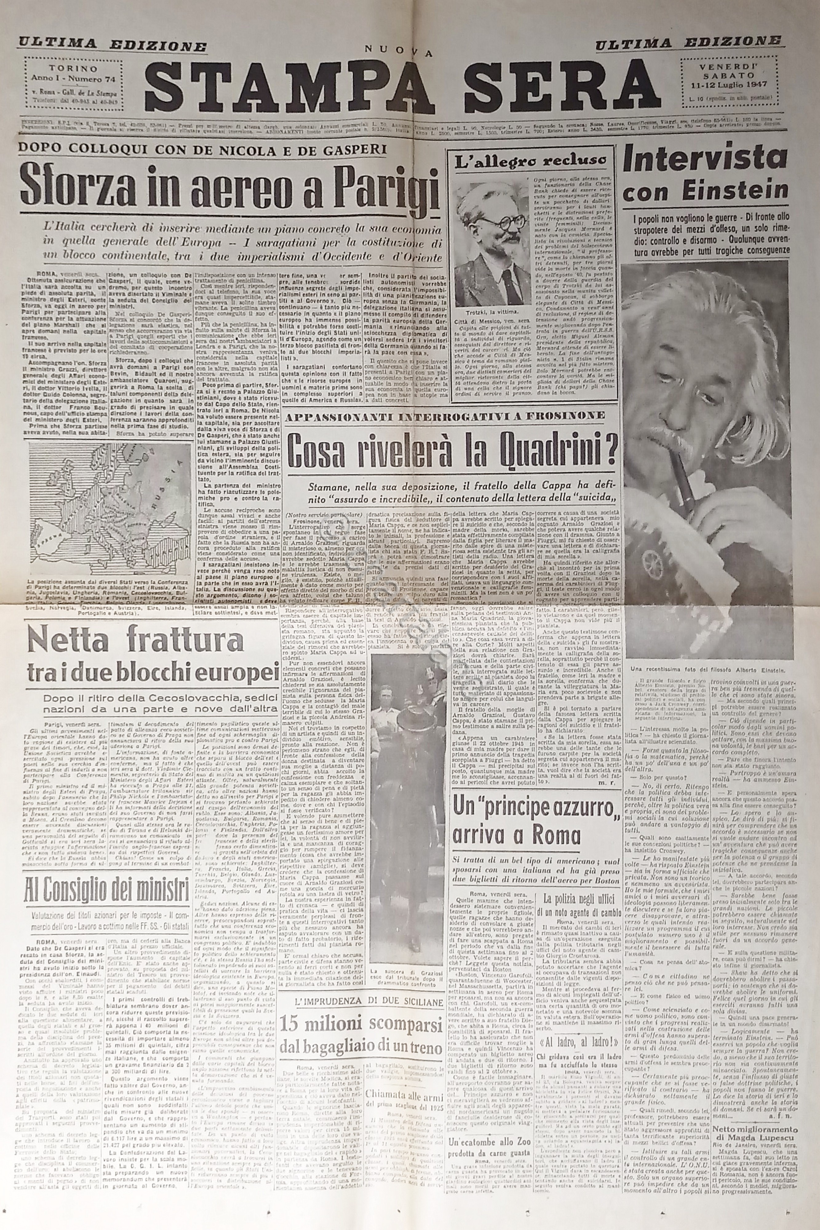 Quotidiano - Nuova Stampa Sera N. 74 - 1947 Sforza …