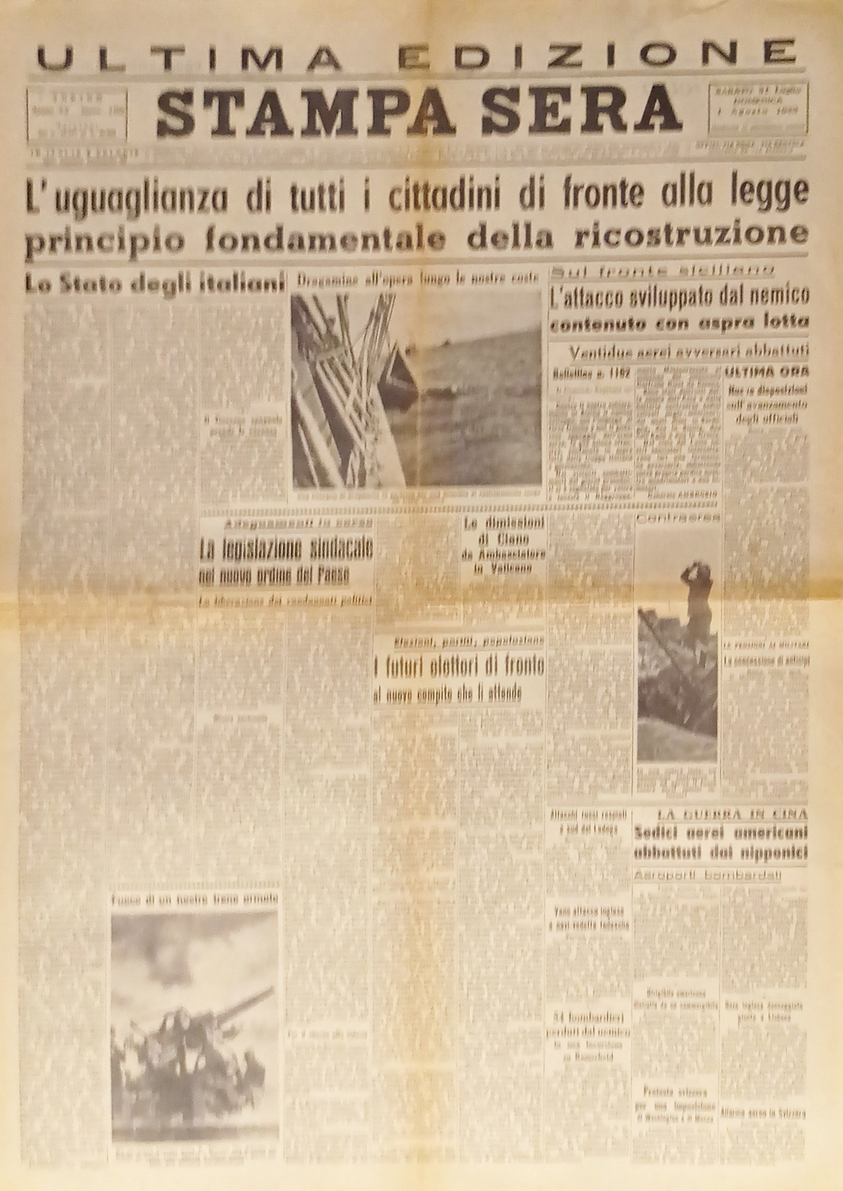 Quotidiano - Stampa Sera N. 182 - 1943 Lo Stato …