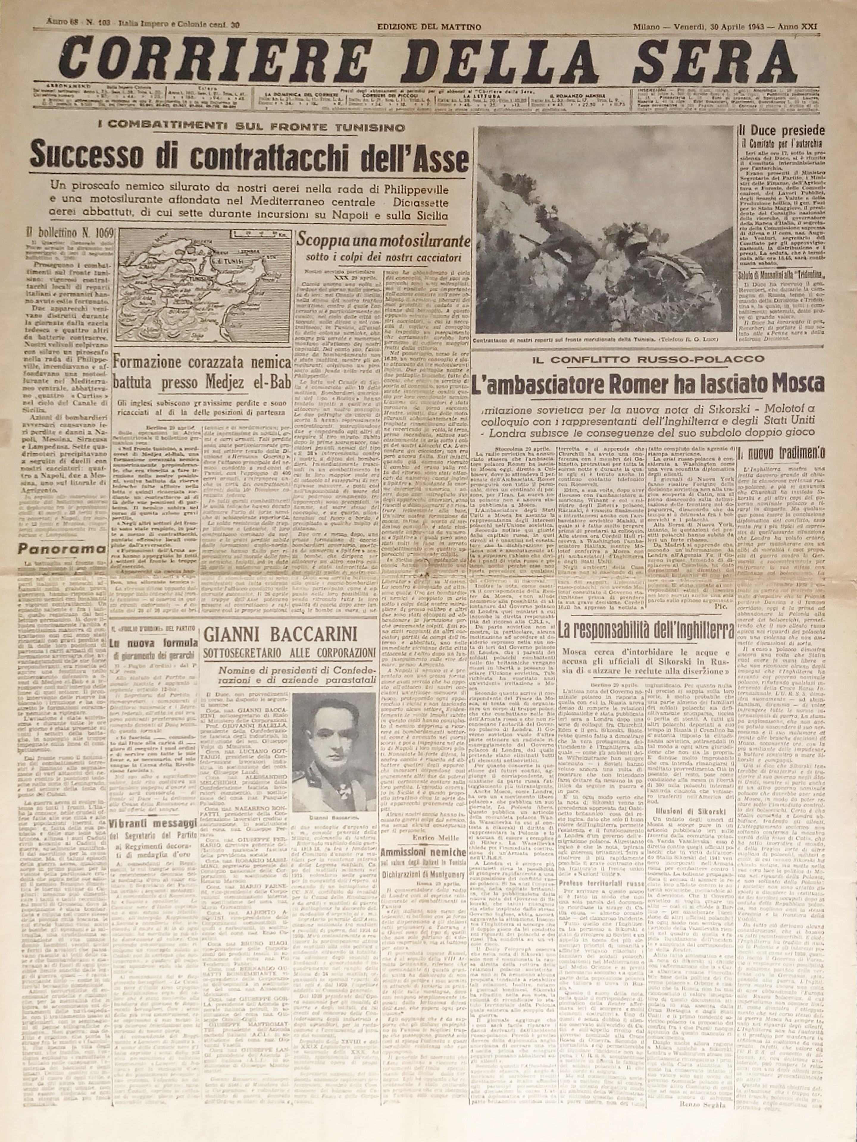 Quotidiano Corriere della Sera N. 103 - 1943 Successo di …