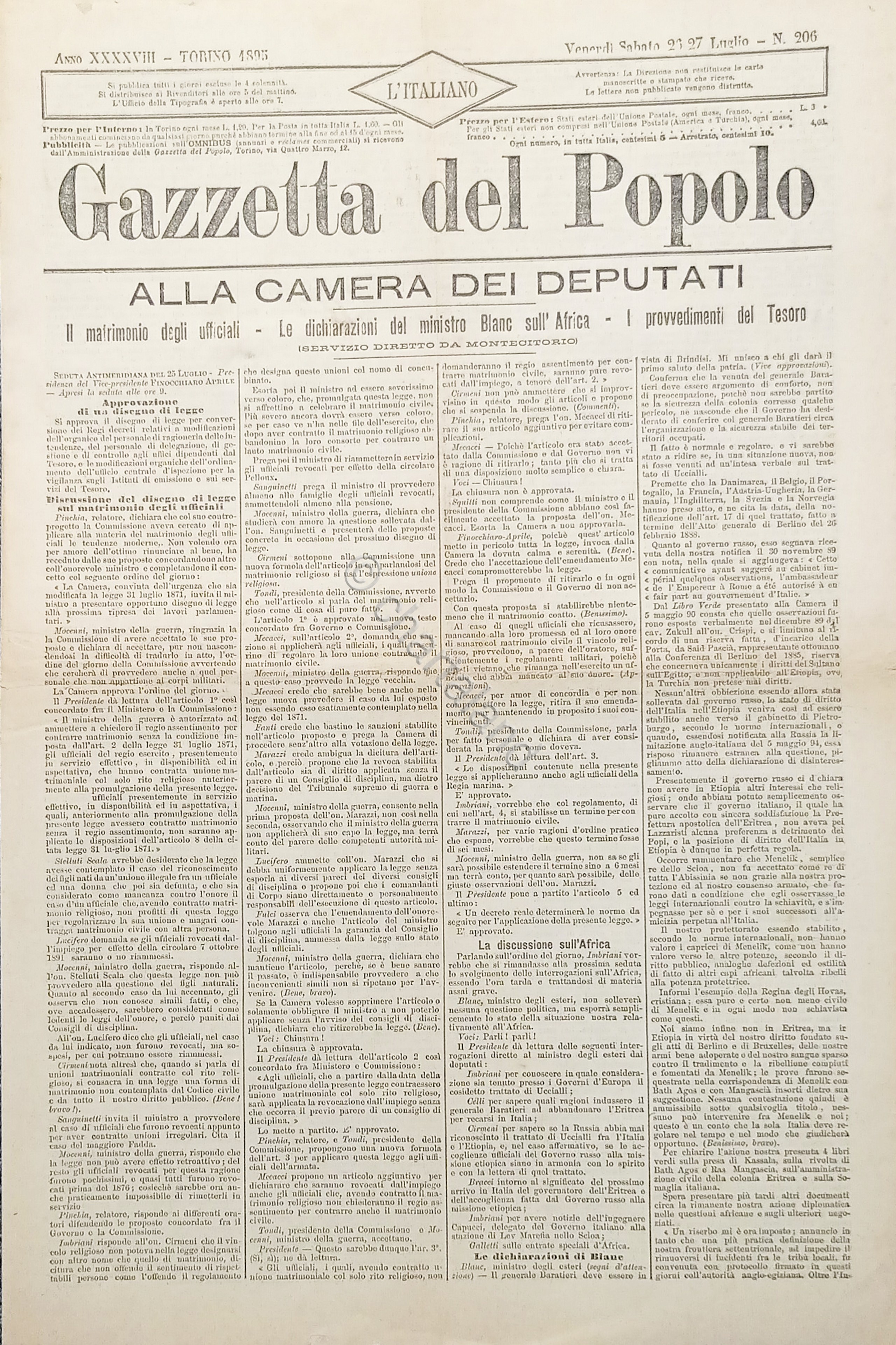 Quotidiano di Torino - Gazzetta del Popolo N. 206 Alla …