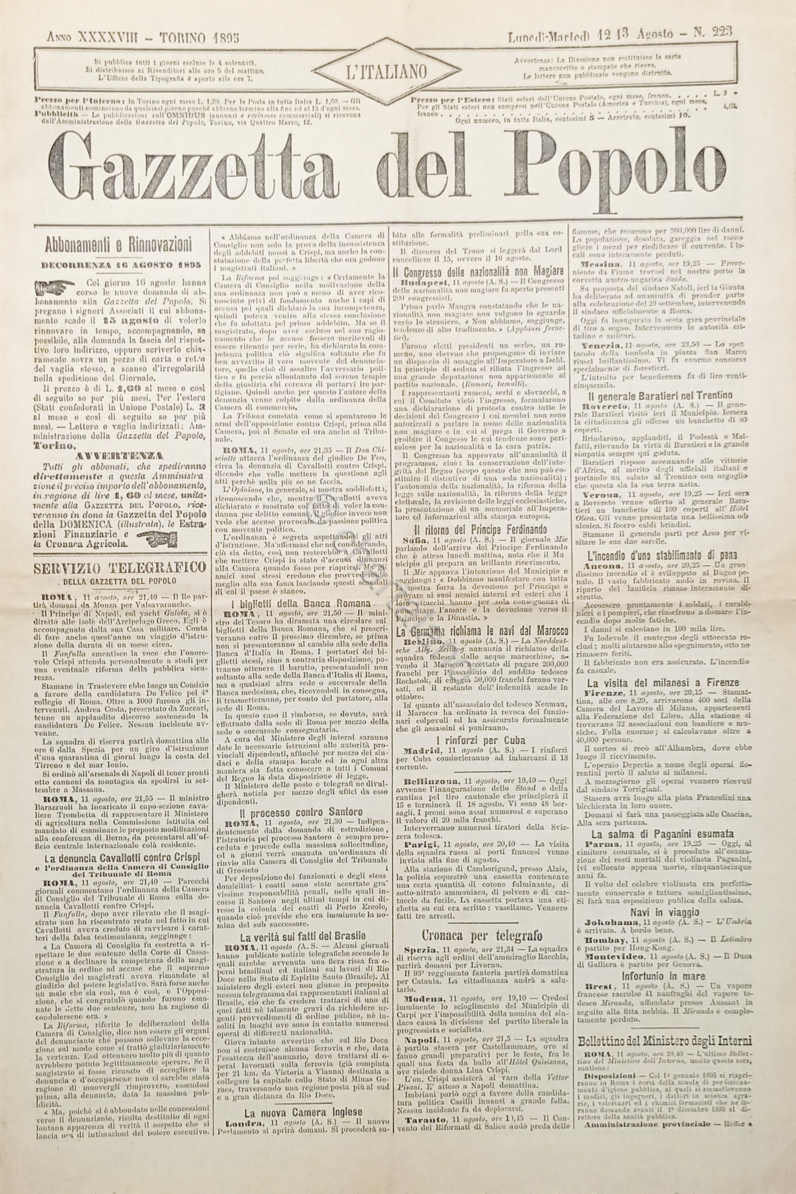 Quotidiano di Torino - Gazzetta del Popolo N. 223 - …