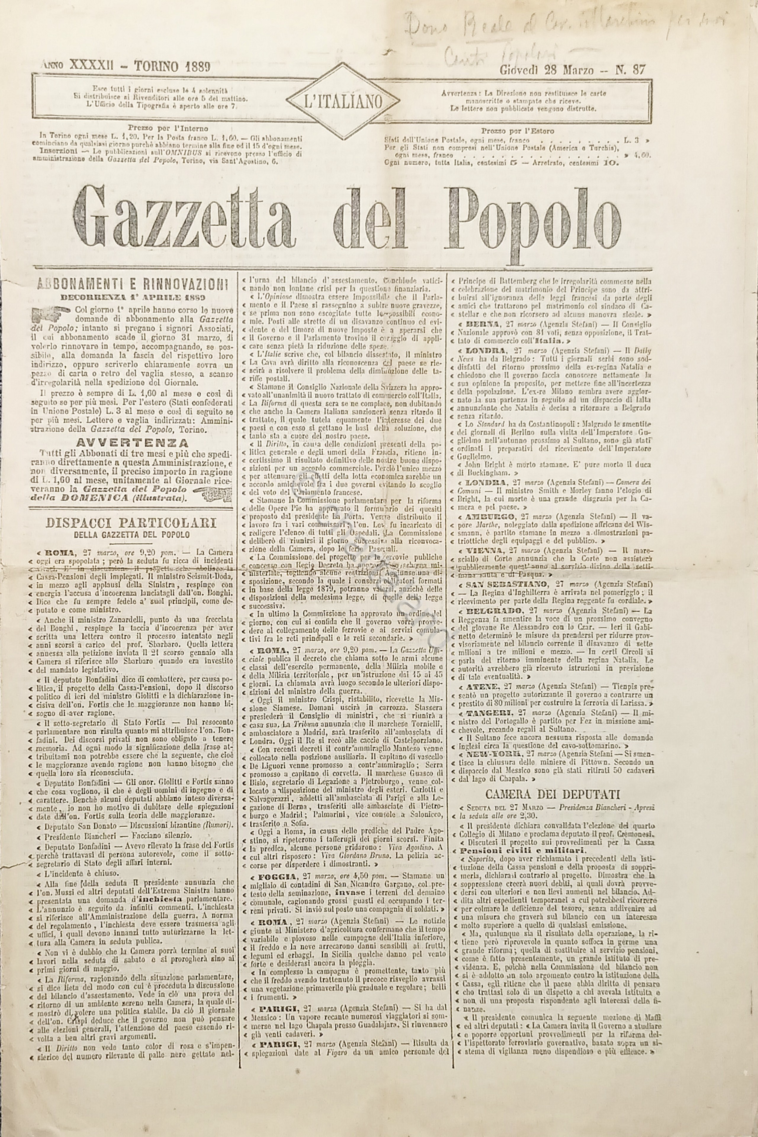 Quotidiano di Torino - Gazzetta del Popolo N. 87 - …