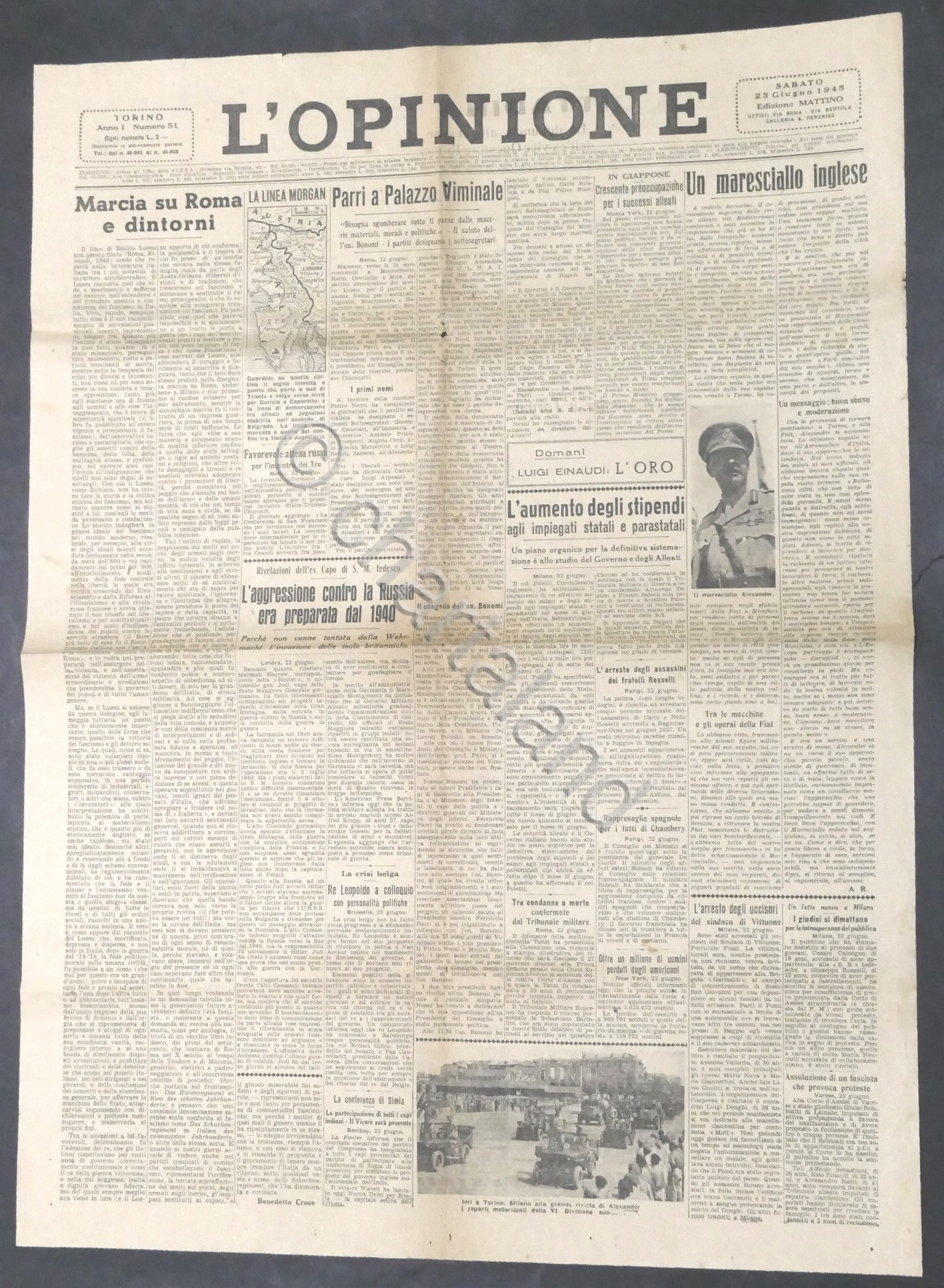 Quotidiano di Torino - L'Opinione - N. 51 - 1945 …