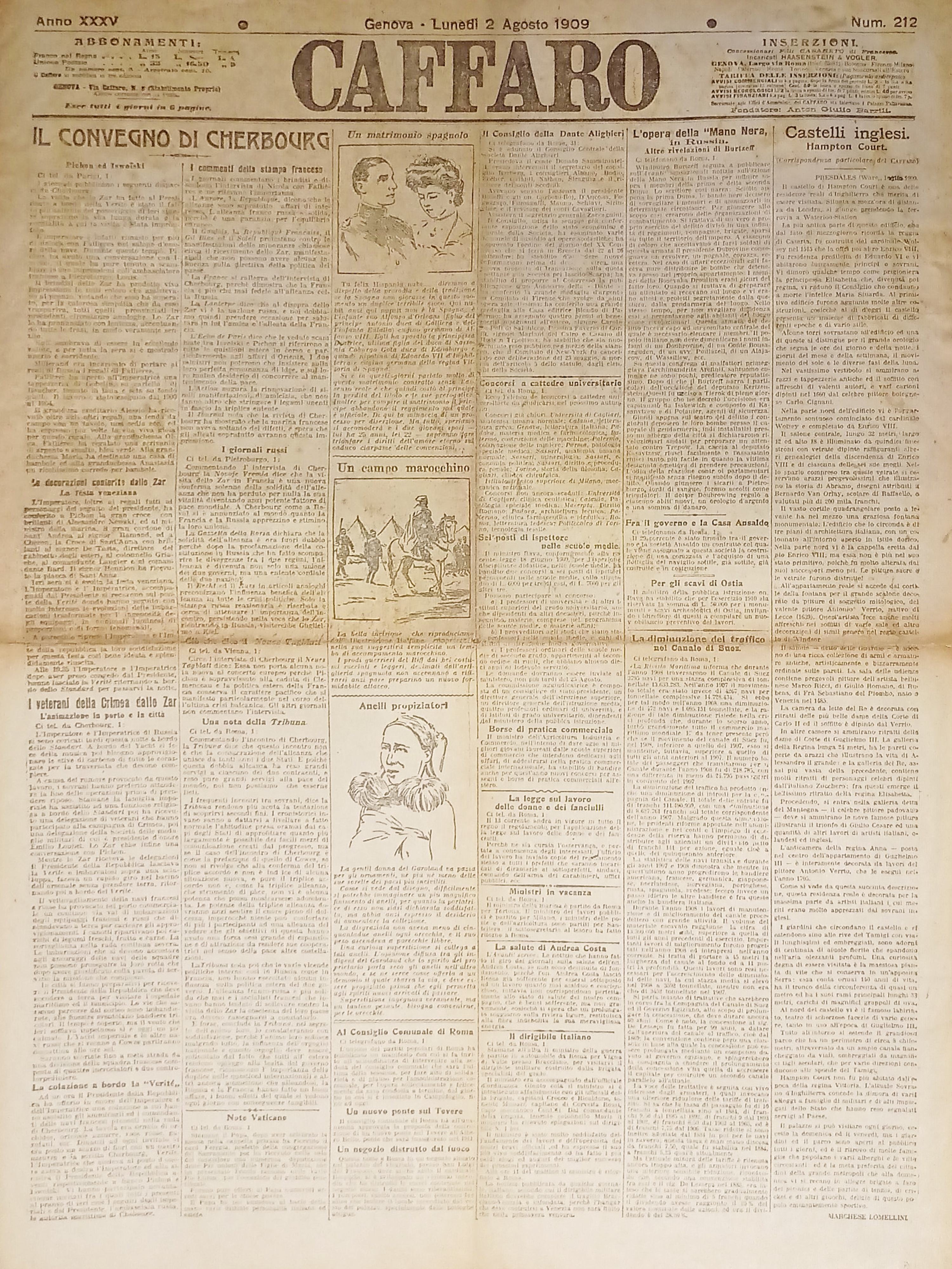 Quotidiano Genova - Caffaro n. 212 - 1909 Il Convegno …