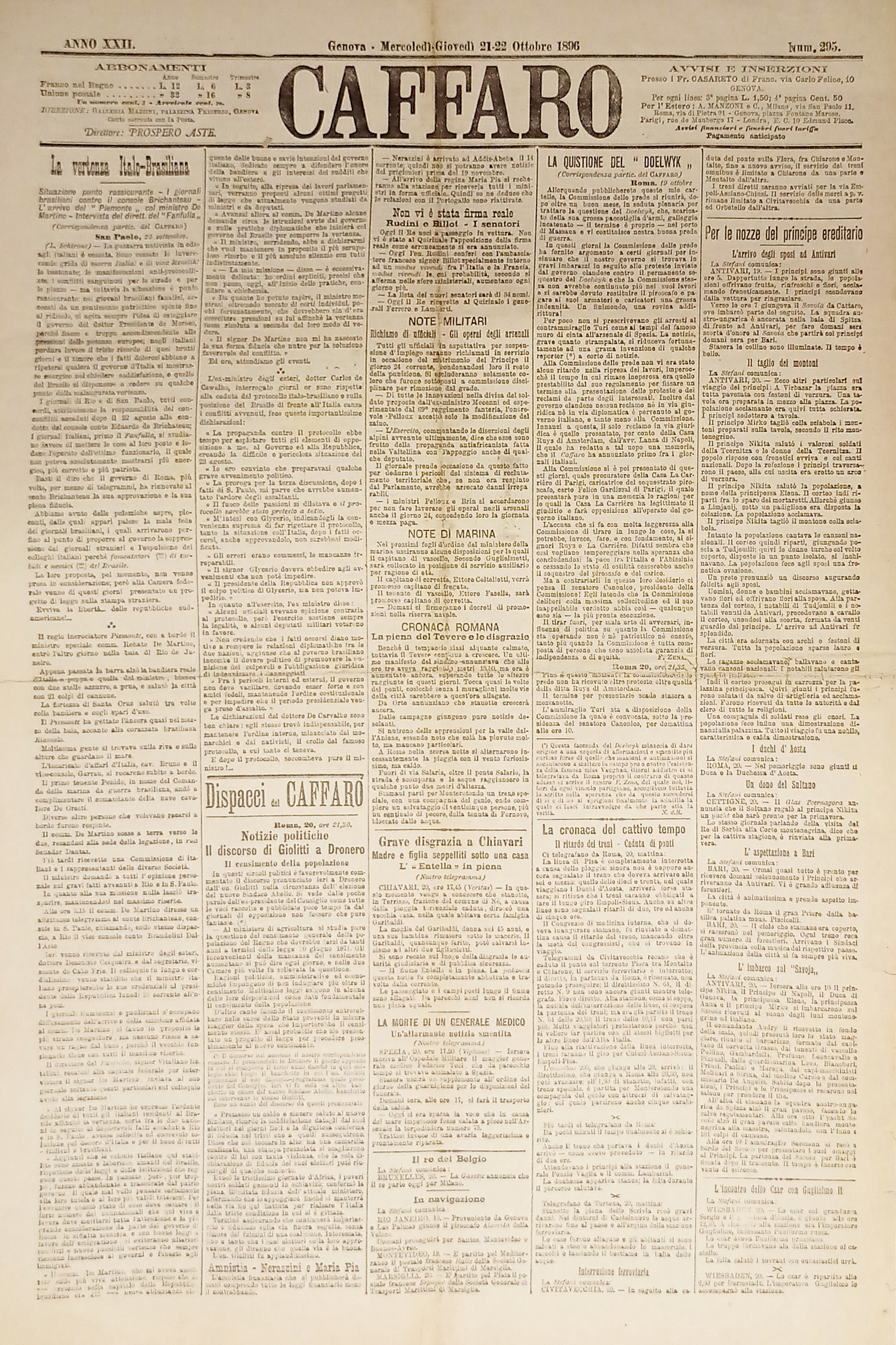 Quotidiano Genova - Caffaro n. 295 - 1896